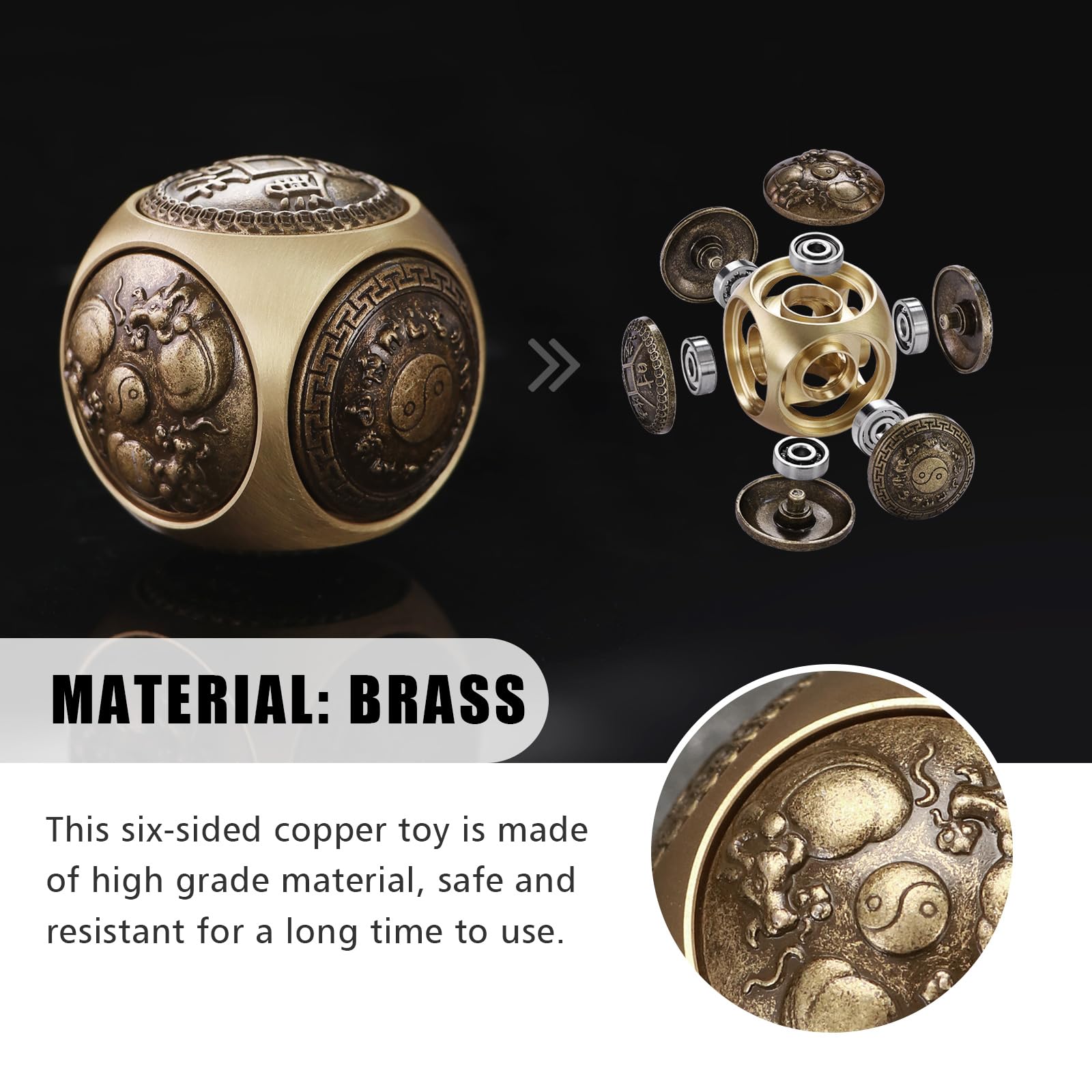 Premium Brass Hexahedral Fidget Spinner for Adults - Anti-Anxiety Stress Relief Hand Toy, 6-Sided Decompression Desk Spinner for Office, Study & Focus - Portable ADHD Sensory Toy for Anxiety Relief & Concentration