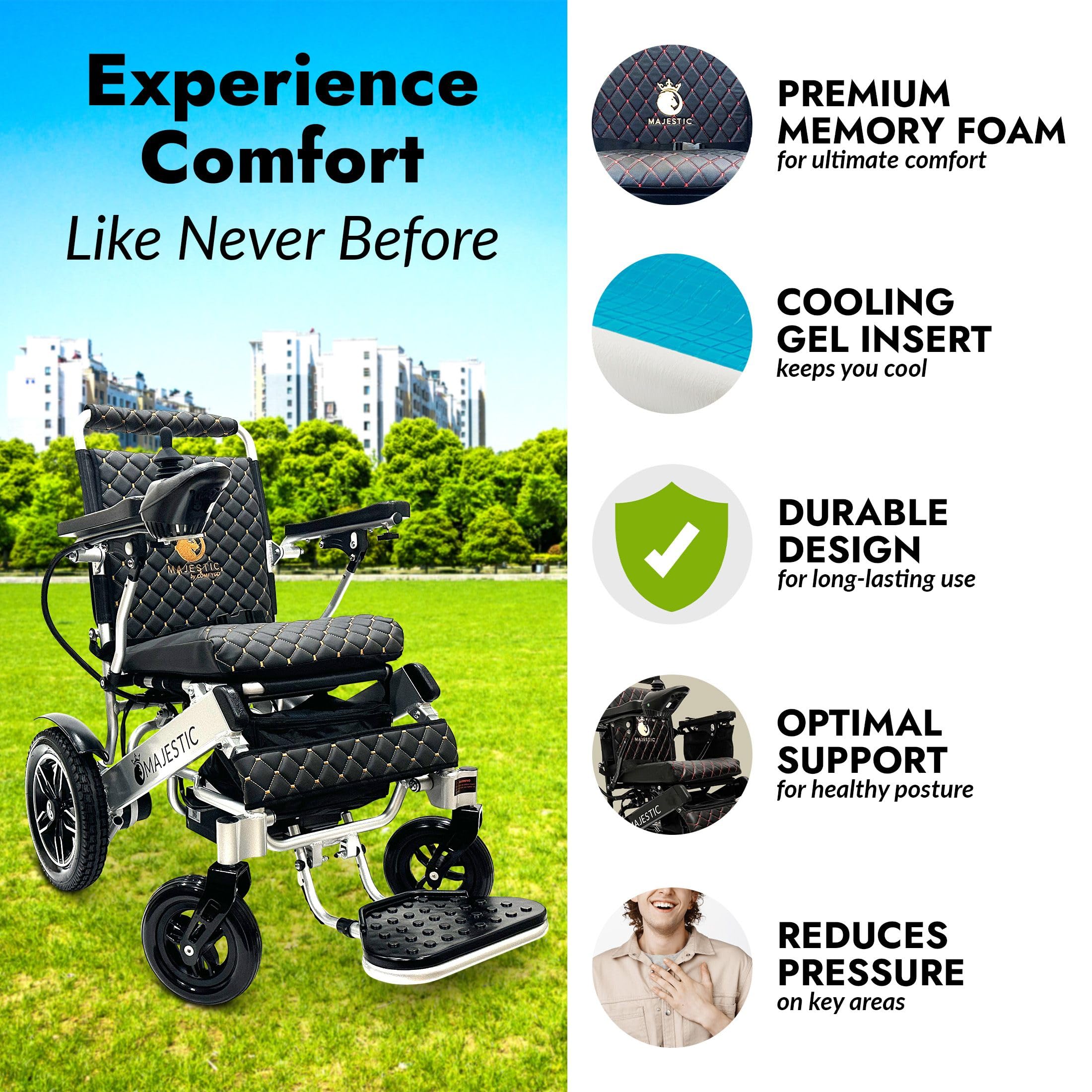 Majestic Electric Wheelchairs for Adults - Foldable Lightweight Power Chair for Seniors & Disabled | Portable Motorized Wheelchair with Durable Ultra-Light Frame | Ideal for Indoor/Outdoor Use, Travel & Daily Mobility
