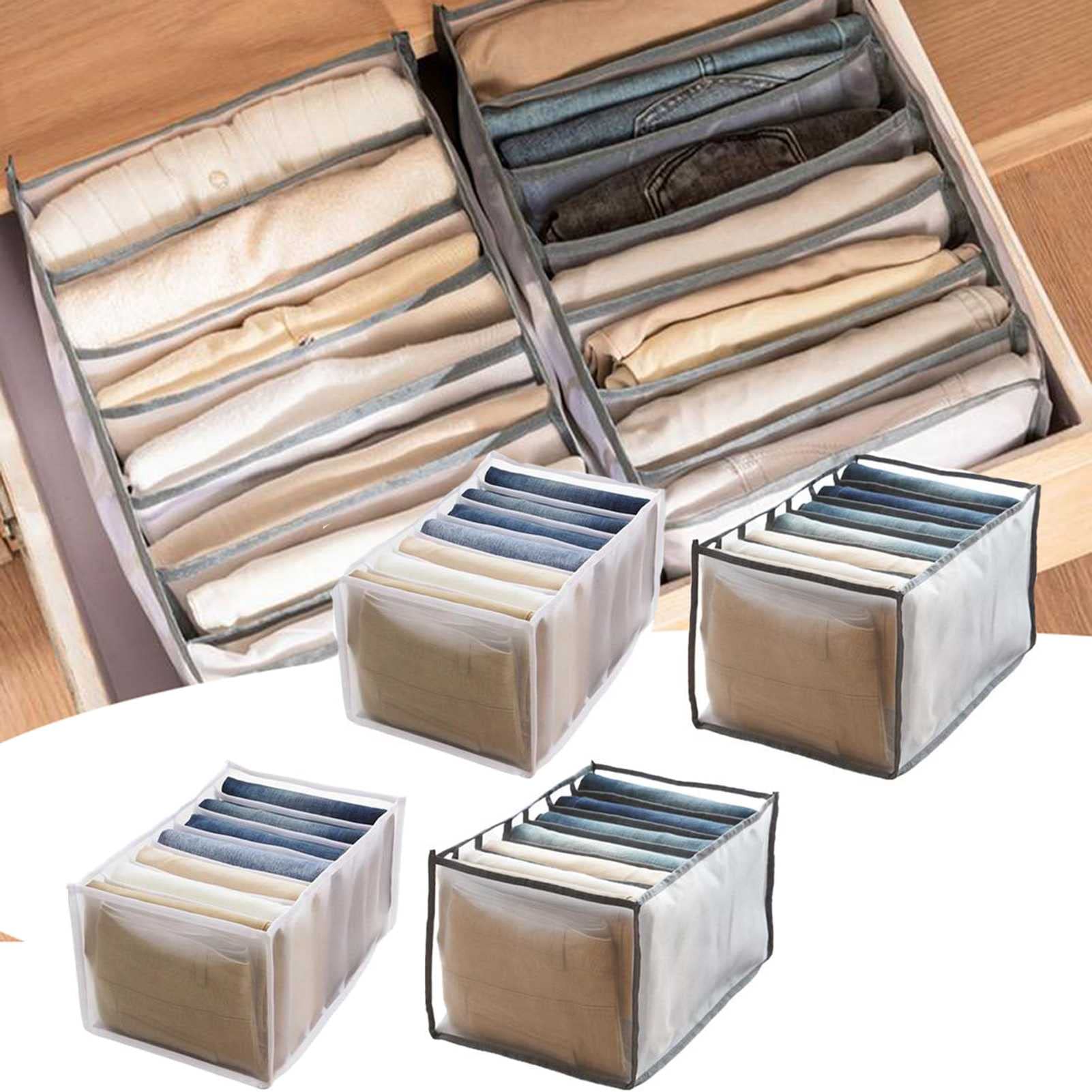 XUESHA 4-Piece Washable Mesh Clothes Organizer with 7 Grids - Foldable Wardrobe Storage Box for Jeans, Sweaters & Accessories | Perfect for Closet, Drawer & Travel Organization
