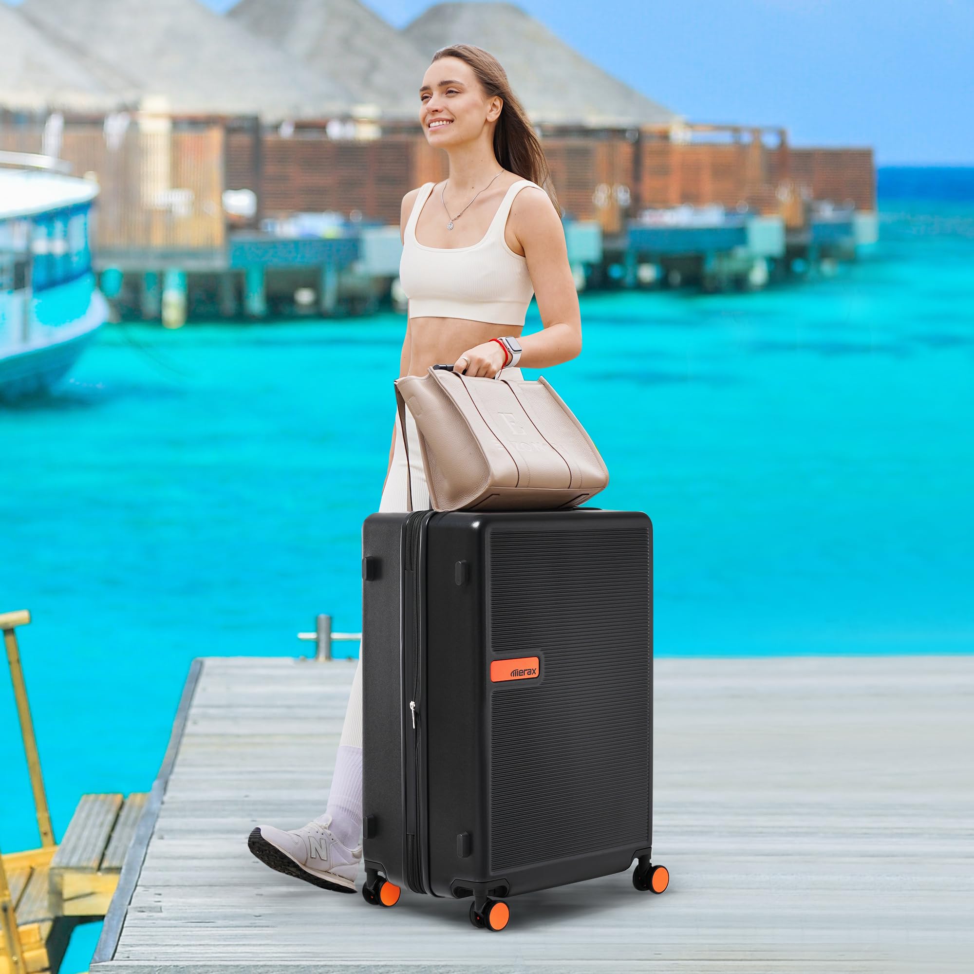 Merax 3-Piece Lightweight Hardside Expandable Spinner Luggage Set with TSA Lock - Black | Perfect for International Travel, Business Trips & Family Vacations