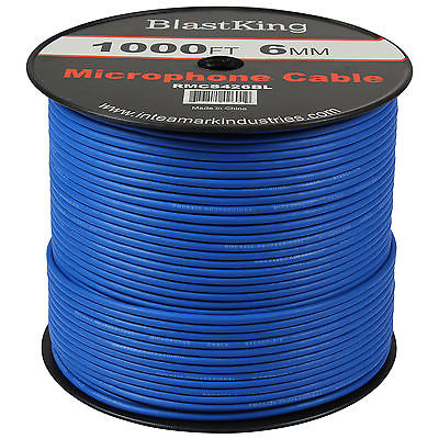 Blastking RMCS426BL 24 AWG 2 Conductor Microphone Cable 1000 Ft Blue - Professional Audio Cable for Live Performances, Studio Recording, and PA Systems