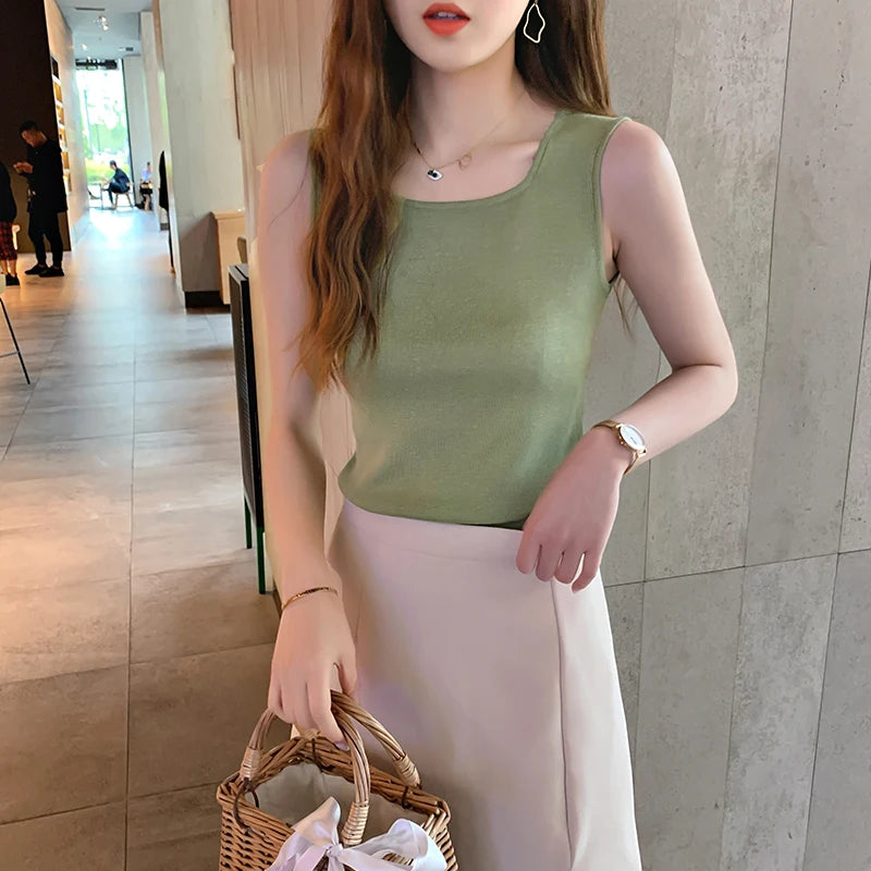Women's Basic Knitted Vest - O-Neck Sleeveless Tank Top Casual Summer Crop Top (Black, White, Green) | Perfect for Layering, Beach Outfits & Summer Fashion