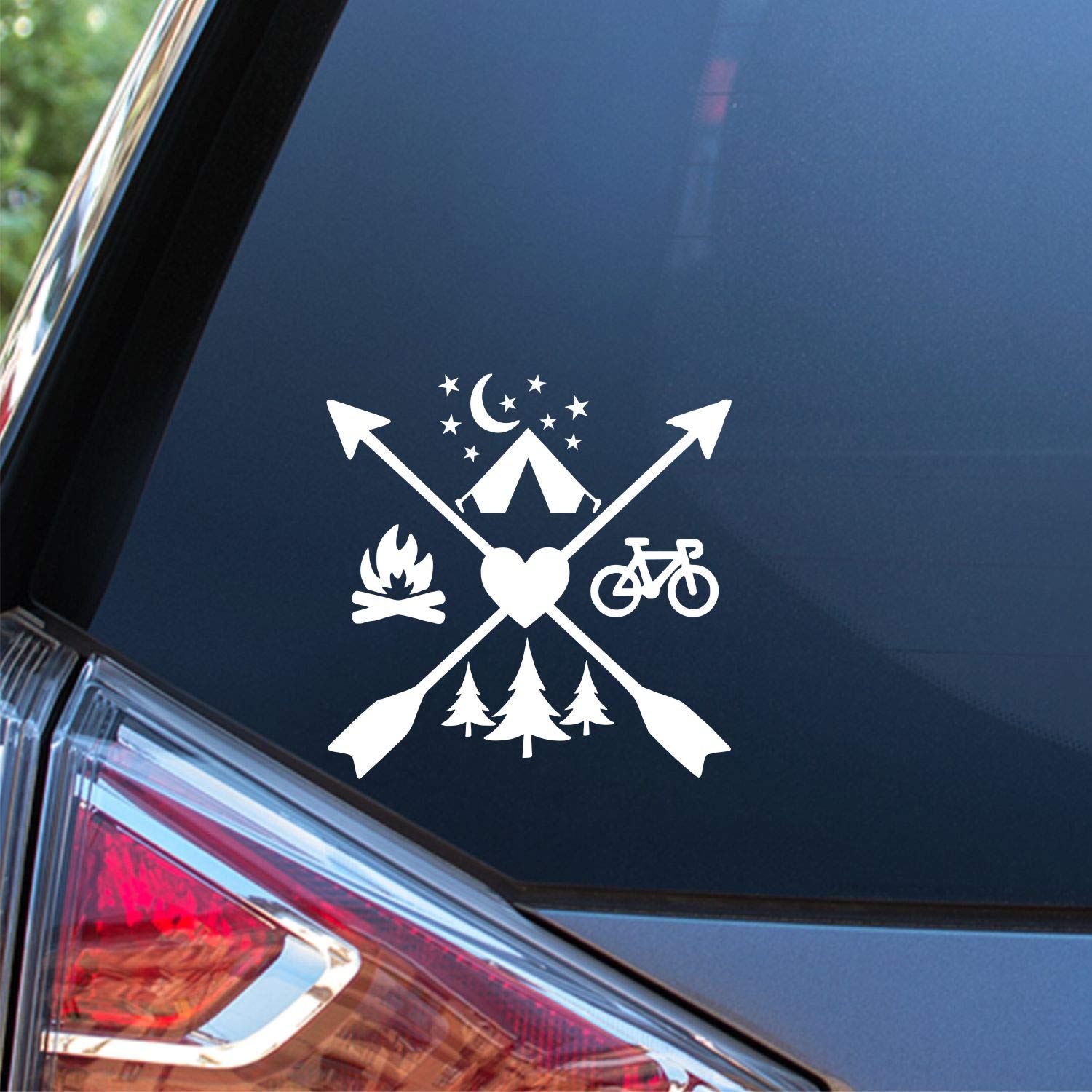 Sunset Graphics & Decals - Premium Vinyl Car Sticker for Camping, Biking, Hiking - 5.5 x 5.5 Inches White Decal for Cars, Trucks, Vans, Walls, Laptops - Perfect for Outdoor Enthusiasts & Vehicle Customization