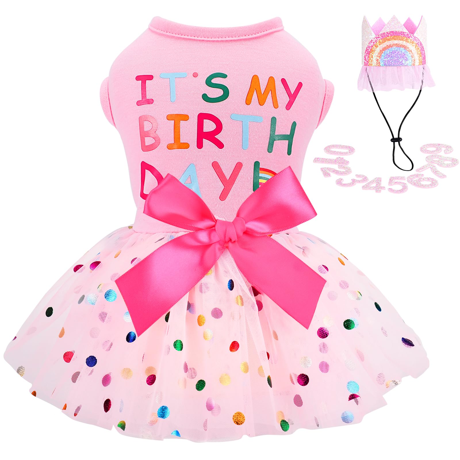 Dog Birthday Dress & Hat Set - Princess Party Outfit for Small Dogs & Puppies | X-Small Pet Clothes for Birthdays, Celebrations & Special Occasions