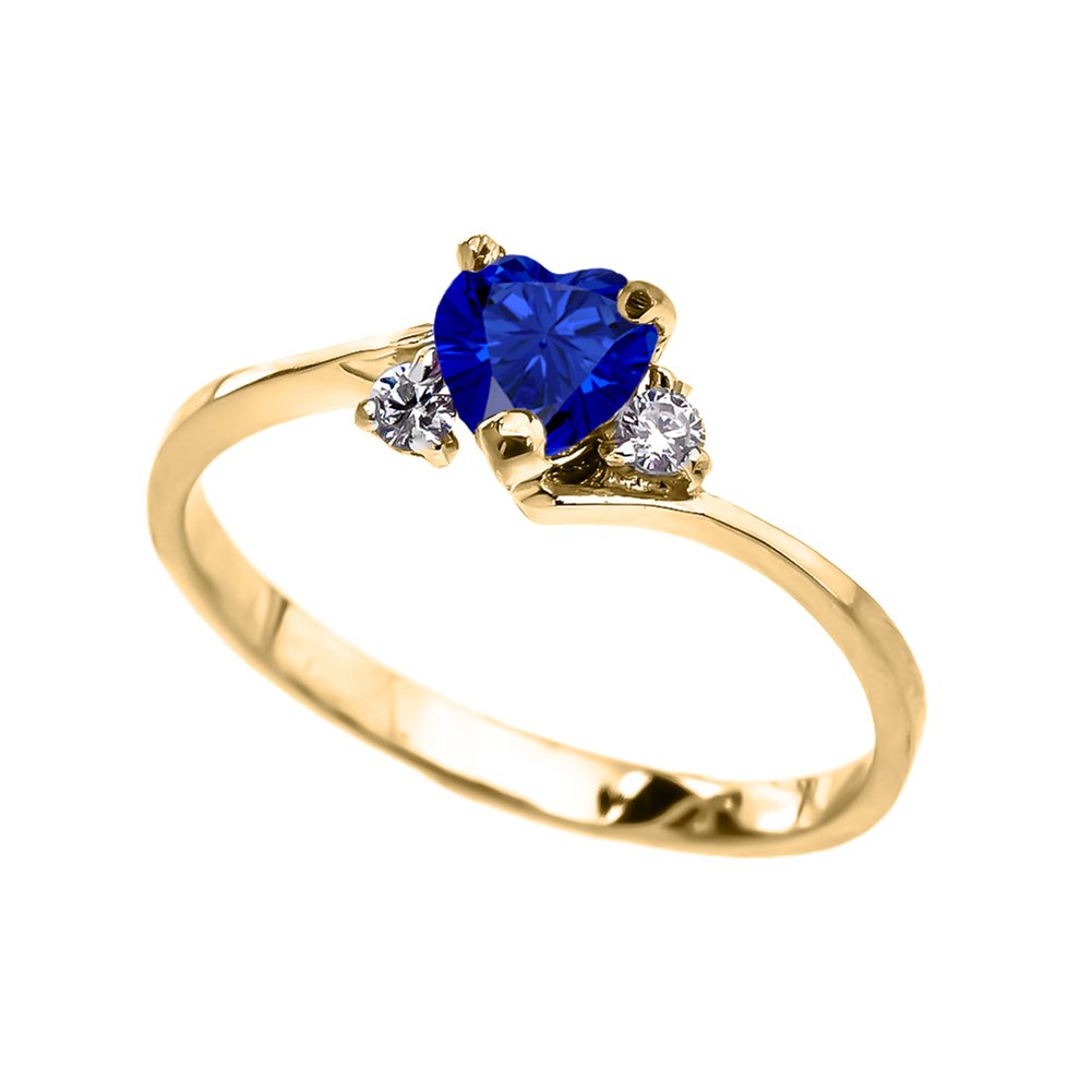 14k Yellow Gold September Birthstone Heart Ring with Cubic Zirconia - Dainty Modern Promise/Engagement Ring for Women | Perfect Anniversary Gift & Everyday Jewelry