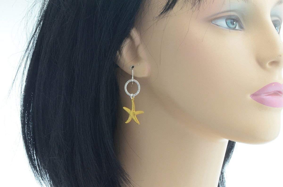Sterling Silver Gold-Toned Starfish Dangle Earrings | Hypoallergenic Nautical Jewelry for Women | Perfect for Beach Vacations, Summer Outfits & Gift Giving