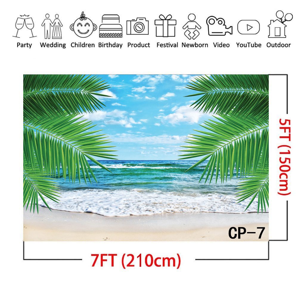 LYWYGG 7x5FT Tropical Beach Backdrop - Summer Photography Background for Party Decor, Baby Shower, Wedding & Events - Vibrant Hawaiian Ocean Scene Photo Prop