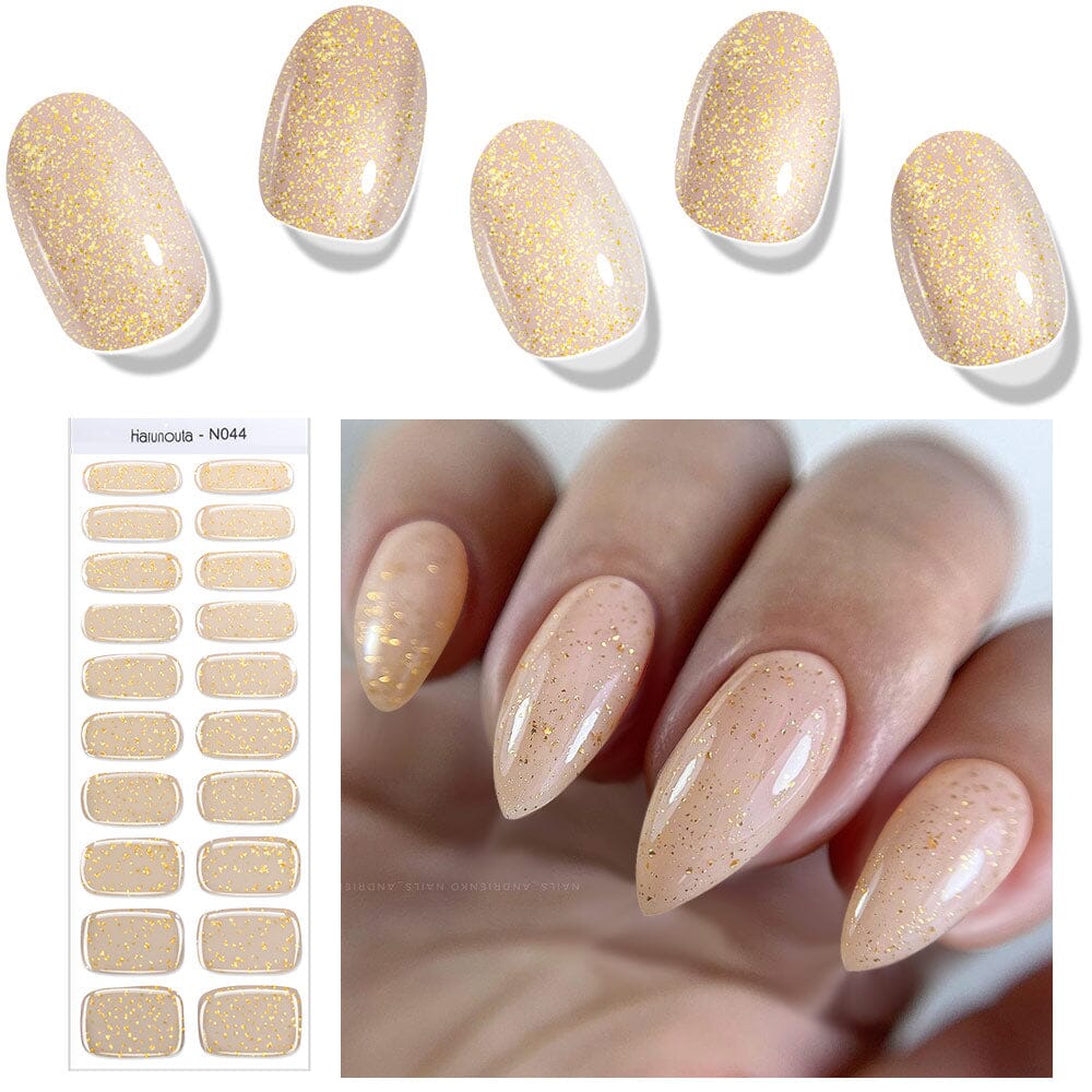 20 Tips Gold Shimmer Semi-Cured Gel Nail Strips - Long Lasting DIY Manicure Kit for Home & Salon Use | Perfect for Parties, Weddings & Special Occasions