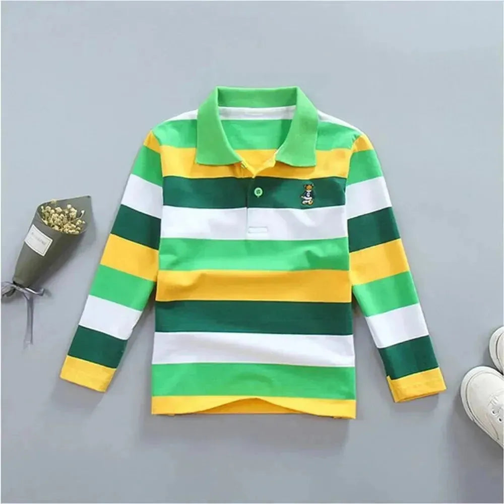 Kids Striped Logo Polo Shirt - Comfortable Cotton Casual Wear for School & Play | Perfect for Boys & Girls