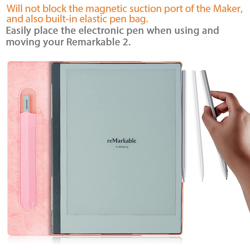 Premium Rotating Case for reMarkable 2 Paper Tablet - Protective Cover with Pen Holder & Stand Function - Pink - Perfect for Note-Taking, Drawing & Business Professionals