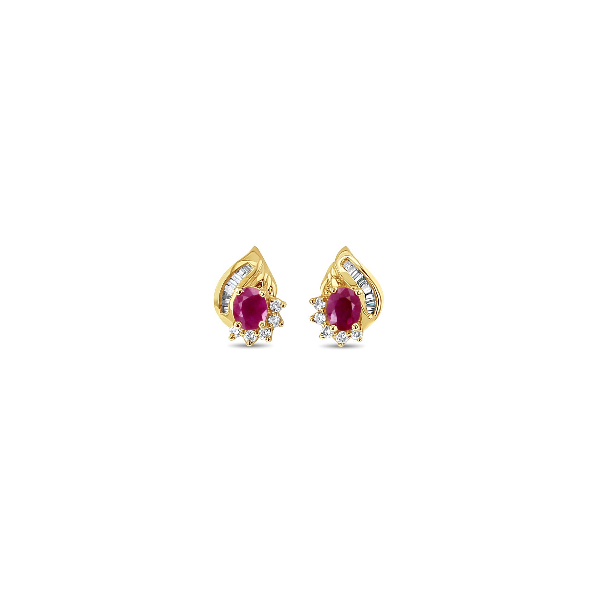 Exquisite Oval Ruby Earrings with Baguette Diamond Accents - Elegant Jewelry for Women, Perfect for Weddings, Anniversaries & Special Occasions