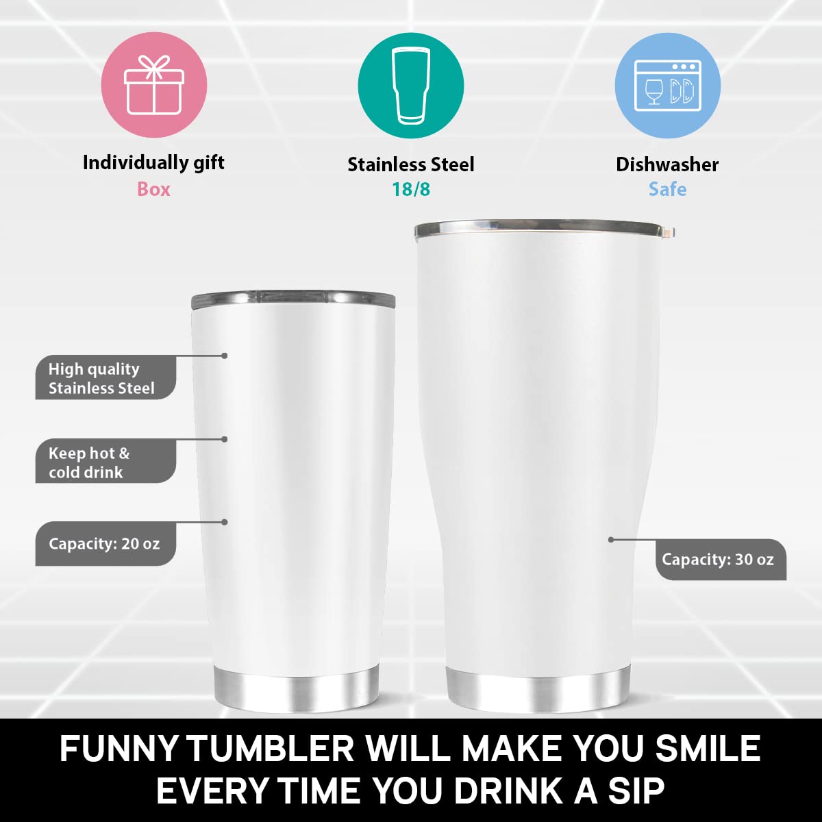 Premium 20oz Stainless Steel Insulated Tumbler - Double Wall Vacuum Coffee Tea Travel Mug for Hot & Cold Drinks - Leak Proof Lid - Perfect for Office, Gym, Camping & Commuting - White
