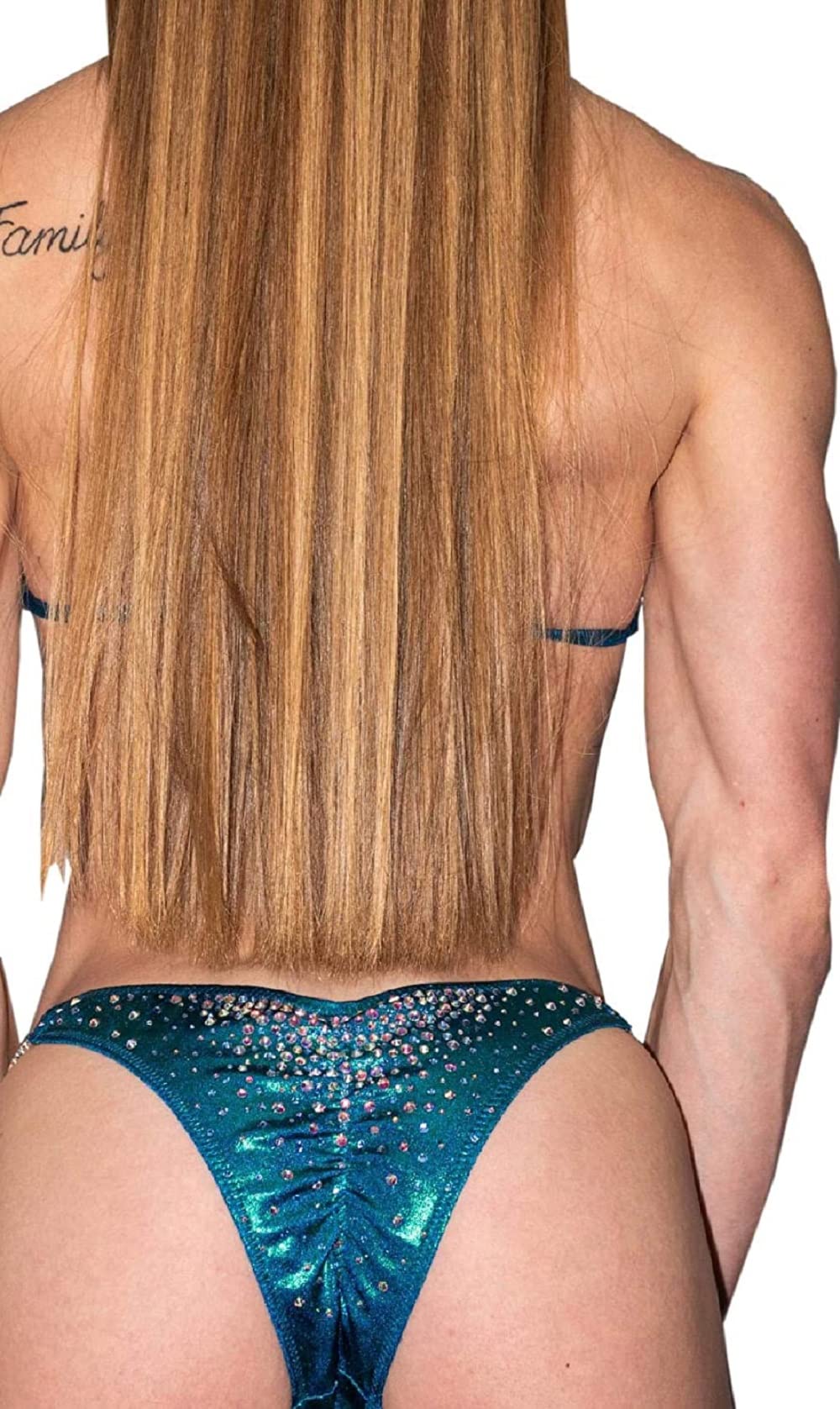 Turquoise Green Mermaid Crystal Bikini Set - Rhinestone Clustered Competition Swimsuit for NPC Bikini Shows (C/D Cup, Small HIPS 28''-31'') | Perfect for Bodybuilding Posing, Beachwear & Swimwear Competitions