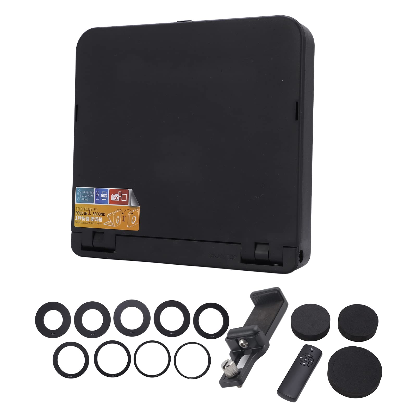 Bewinner Foldable Portable Teleprompter with Remote Control - Compatible with Smartphones, Tablets & DSLR Cameras (Includes 49mm-77mm Adapter Rings) - Perfect for Video Blogging, Live Streaming & Professional Presentations