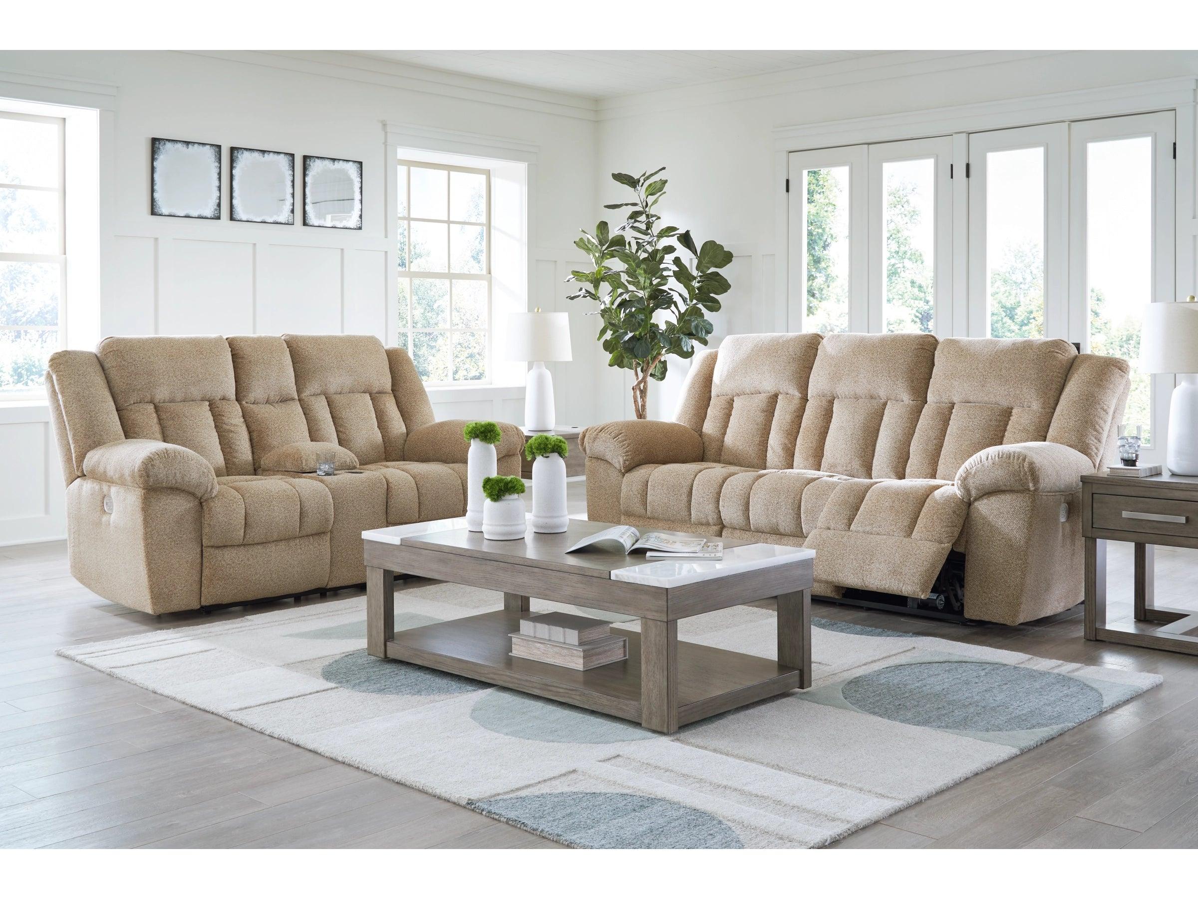 Tip Off Wheat Reclining Sofa & Loveseat Set 69305 - Comfortable Living Room Furniture for Relaxation & Movie Nights