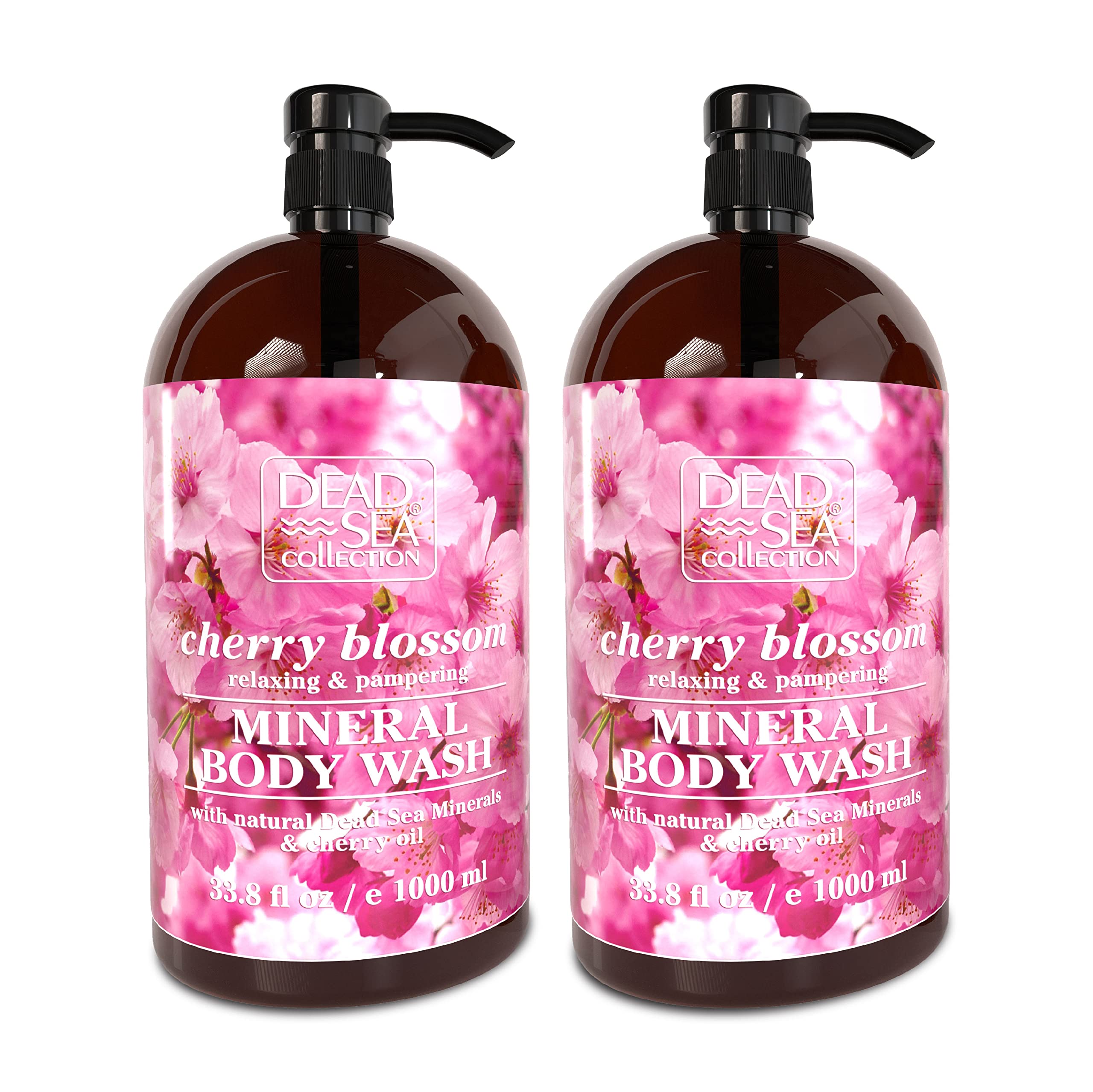 Dead Sea Mineral Body Wash Bundle - Cherry Blossom, Almond Vanilla & Coconut Scent (3 Pack of 2, 67.6 fl oz) - Hydrating & Nourishing Body Wash for Women & Men with Natural Vitamins - Perfect for Shower, Spa & Daily Skincare Routine