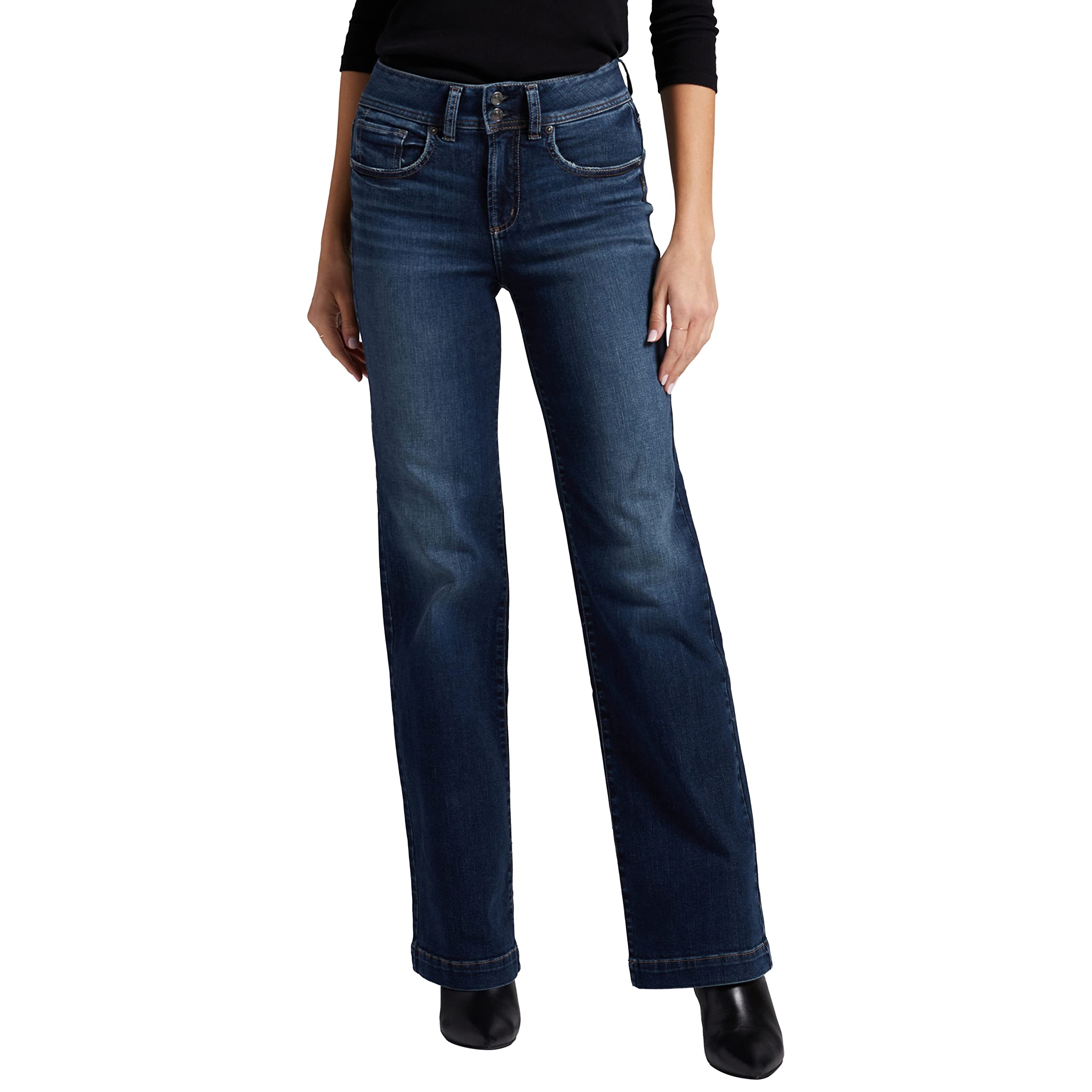 Silver Jeans Co. Women's Avery High Rise Curvy Fit Trouser Jeans - Flattering Bootcut Denim Pants for Plus Size & Hourglass Figures | Perfect for Work, Date Night & Casual Outings
