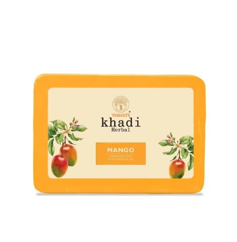 Vagad's Khadi Mango Soap - 100% Natural & Organic (125g) for Glowing Skin | Handmade in India | Perfect for Dry Skin & Daily Moisturizing