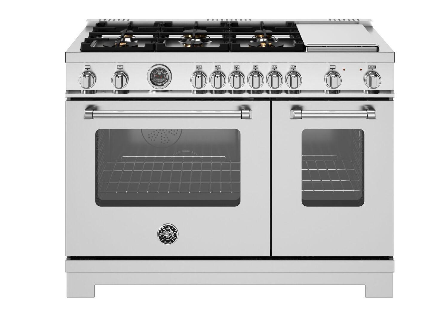 Bertazzoni MAS486BTFGMXTLP 48-Inch Professional Gas Range with 6 Burners & Griddle - Stainless Steel for Home Kitchen & Restaurant Use