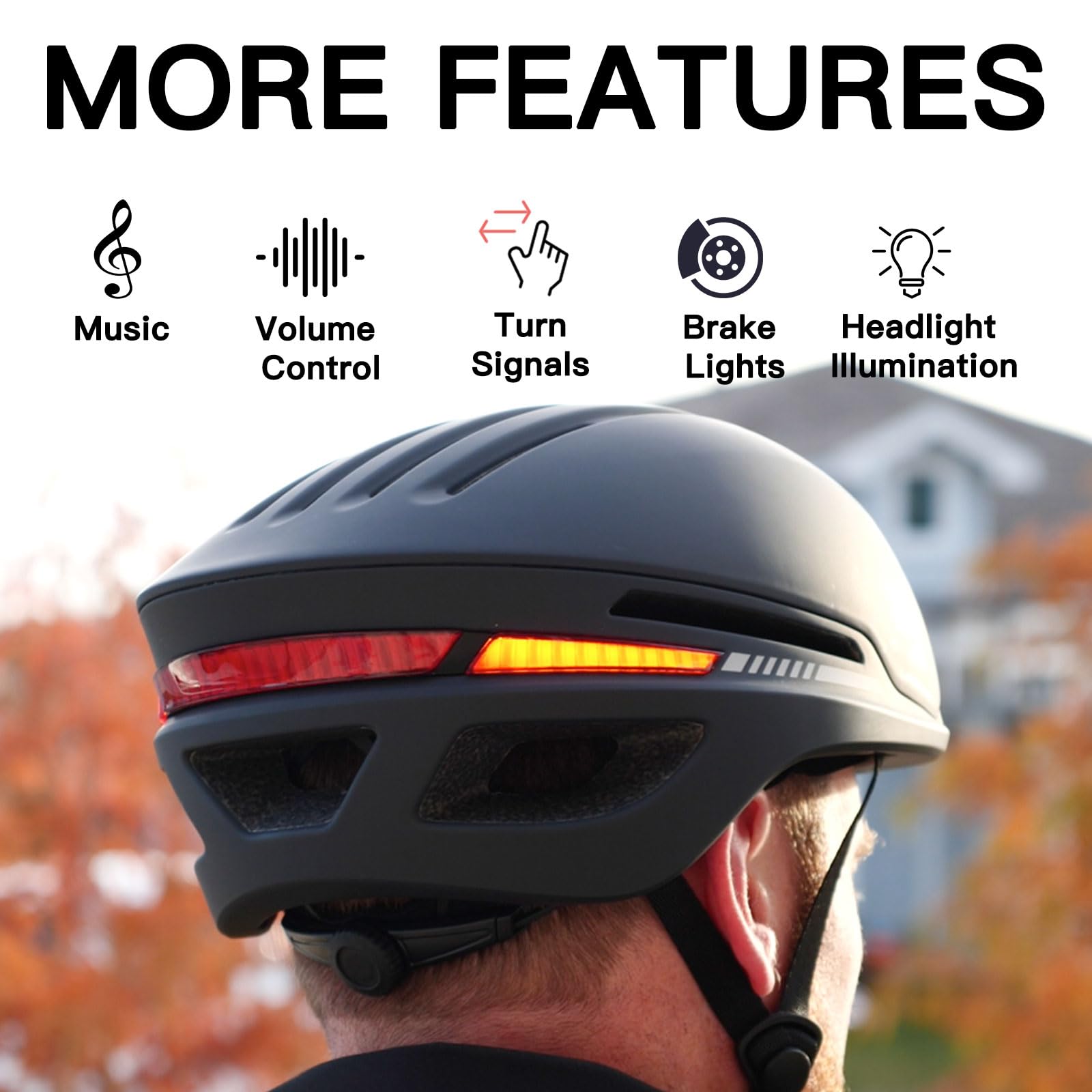 Smart Bike Helmet with Bluetooth & Built-in Speakers - LED Turn Signals, Auto Brake Blinker & Remote Control - Cycling Safety Gear for Men & Women - Perfect for Commuting, Road Biking & Urban Cycling