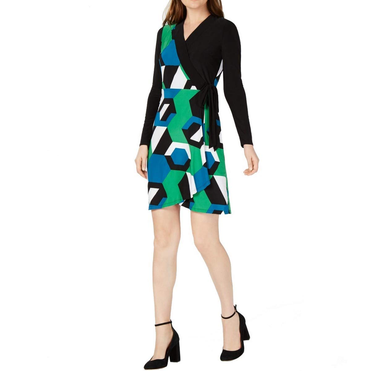 INC Women's Long Sleeve Printed Faux Wrap Dress - Flattering A-Line Style for Work, Office & Special Occasions | Comfortable Stretch Fabric for All-Day Wear