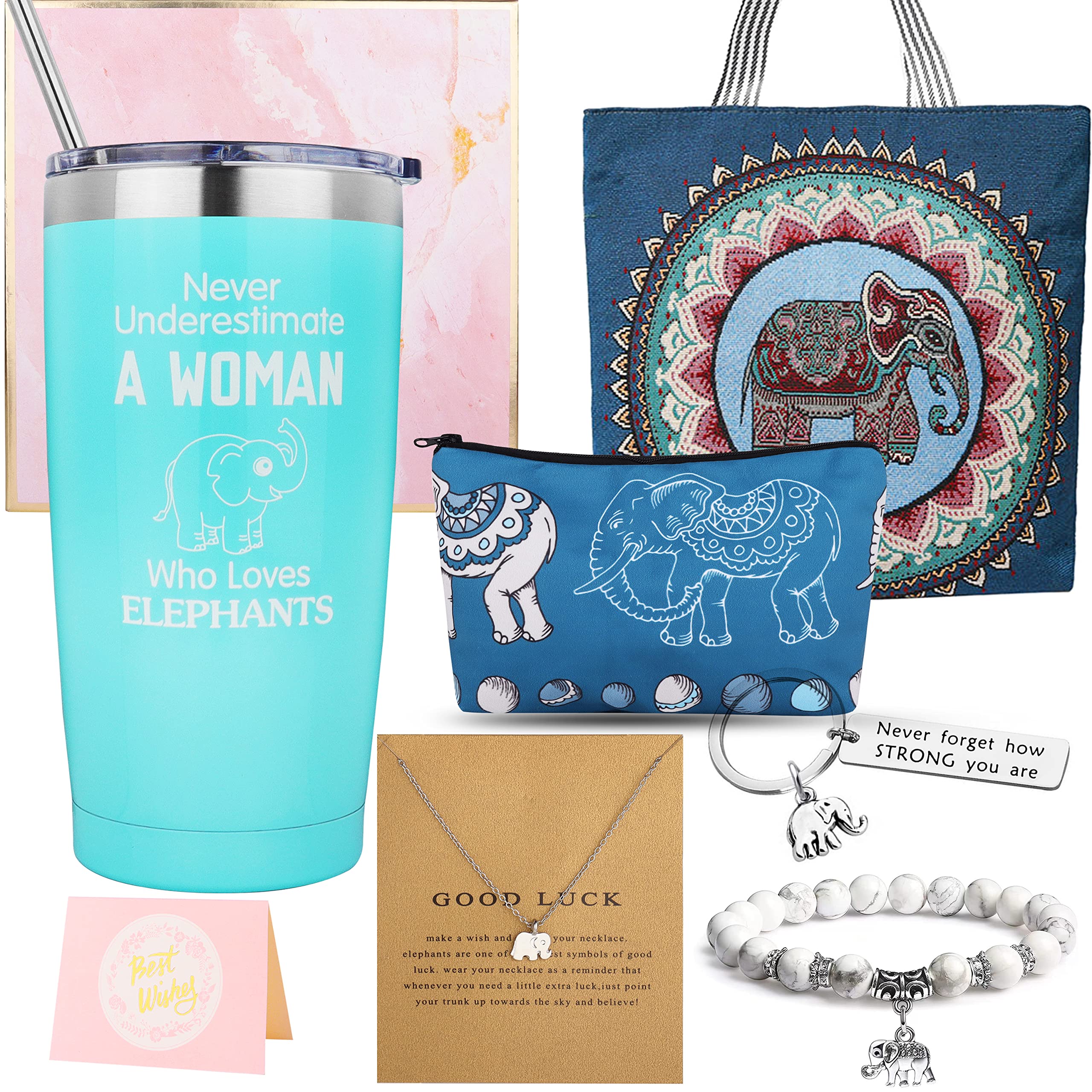 Valporia Elephant Gift Set - Unique Elephant Jewelry & Accessories for Women, Birthday, Mother's Day, Anniversary & Christmas - Elephant Necklace, Bracelet, Tote Bag & Coffee Mug - Perfect for Gifting & Daily Use