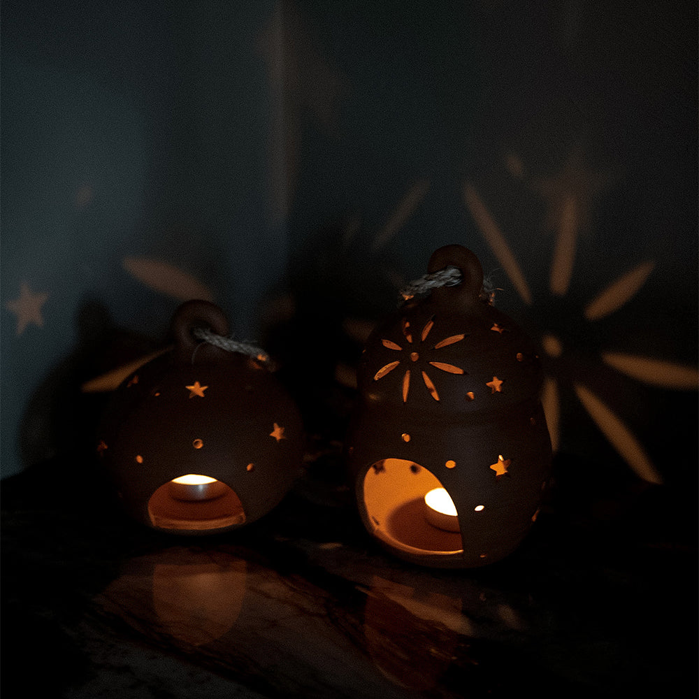 Round Terracotta Lantern - Handmade Clay Hanging Light for Outdoor Garden Patio Decor - Perfect for Boho Wedding Backyard Party Lighting