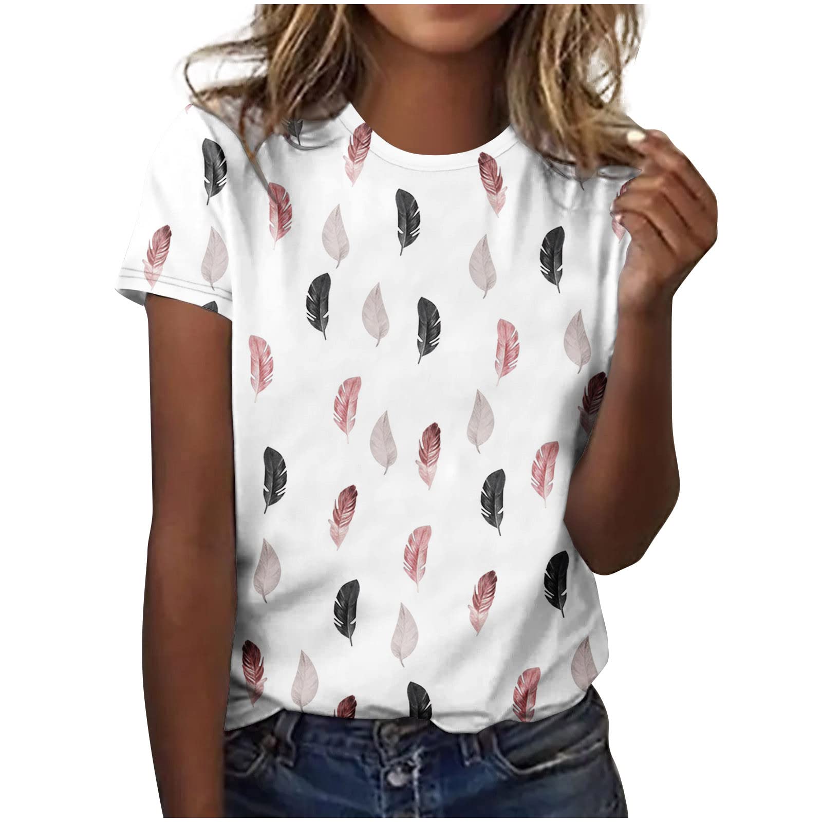 Elegant Women's Short Sleeve Printed Blouse - Round Neck Casual Summer Tops for Women | Perfect for Office Wear, Date Nights & Outdoor Activities