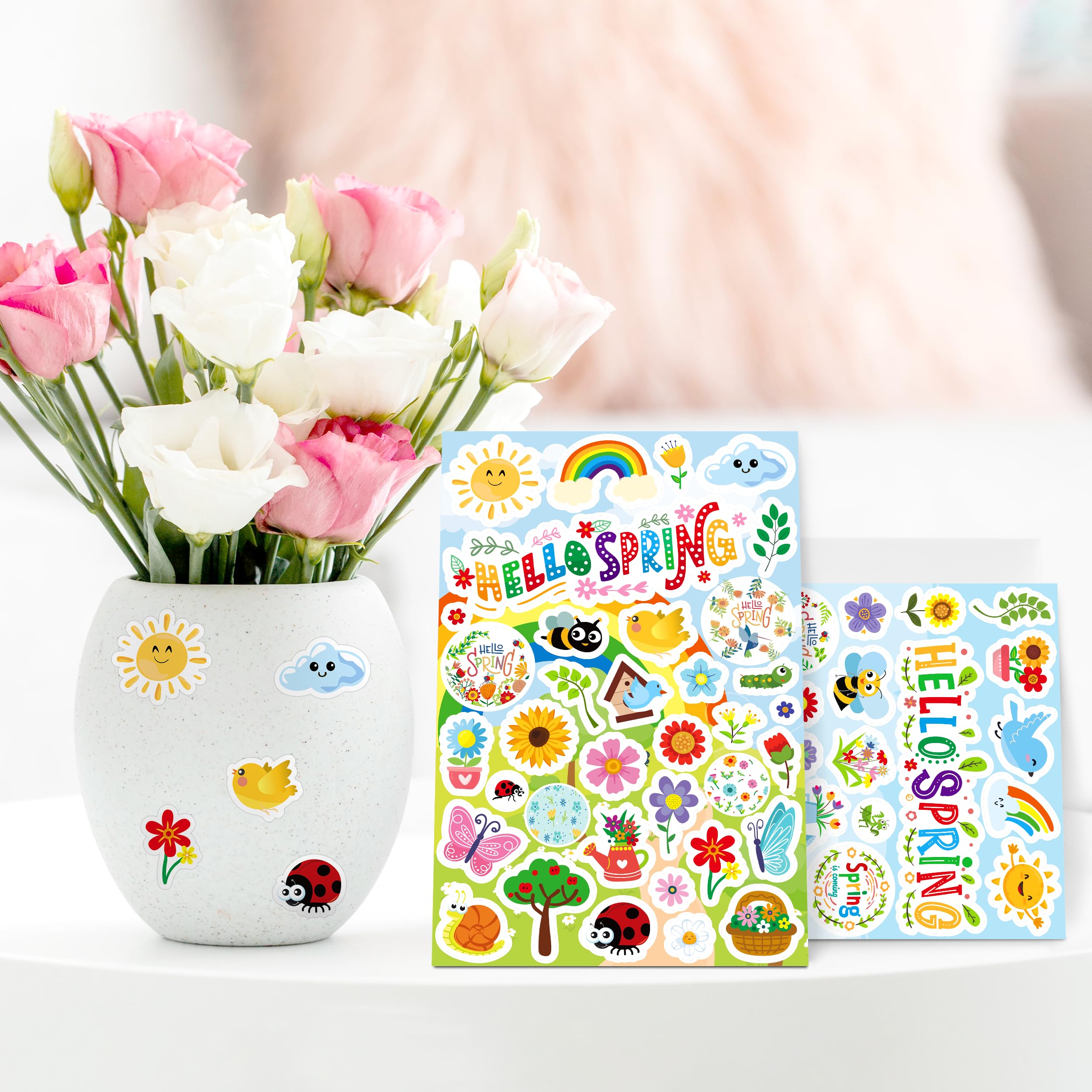 LINAYE 24 Sheets Spring Stickers for Kids - 840 PCS Floral, Butterfly & Bunny Stickers - Classroom Decor, Scrapbooking, DIY Crafts - Perfect for Spring Parties, Easter Gifts & School Projects