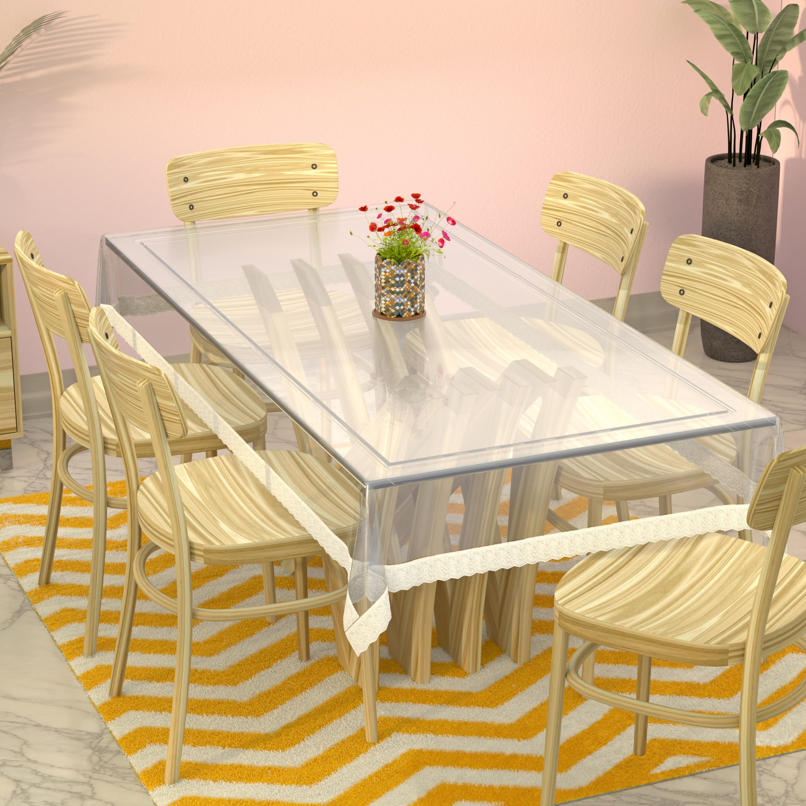 Premium Kuber Industries 6-Seater Dining Table Cover - Waterproof & Stain-Resistant White Tablecloth for Home & Restaurant Use | Perfect for Daily Dining, Parties & Events