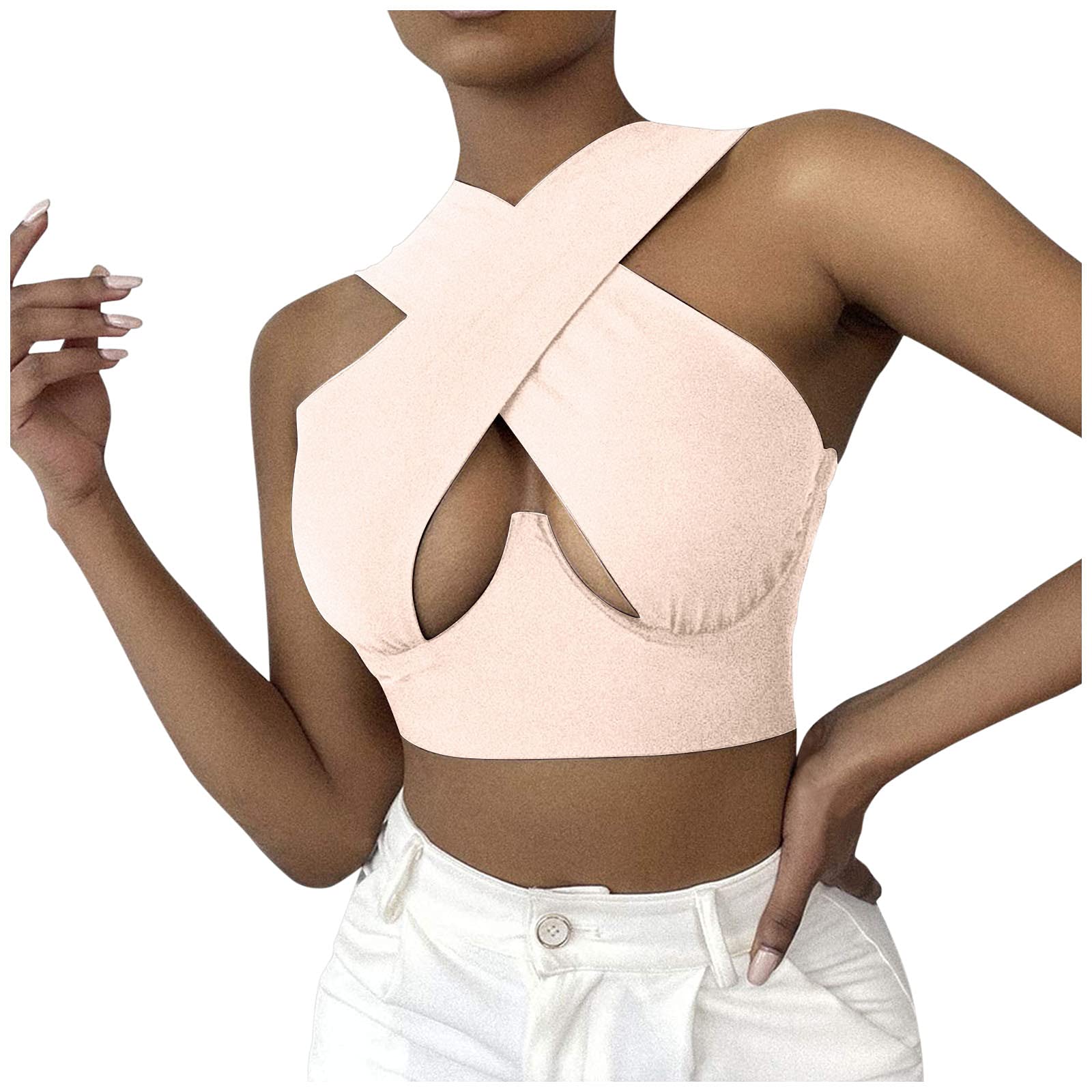 Crisscross Halter Top for Women - Plus Size Black Cami Vest for Casual Wear