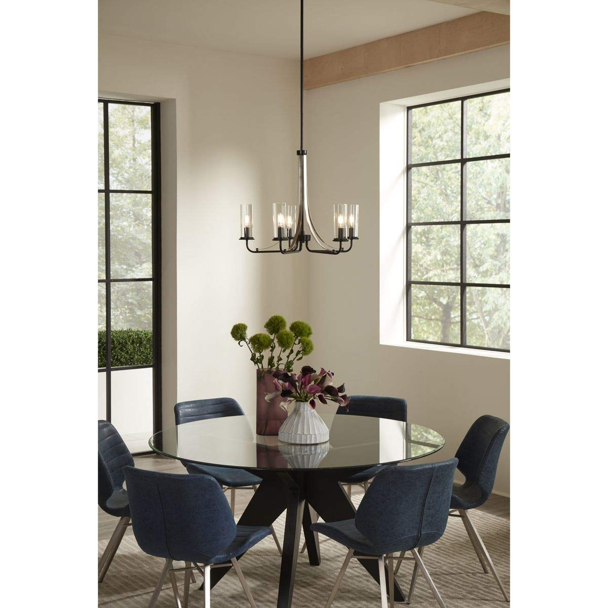 Progress Lighting Riley Collection 5-Light Clear Glass Traditional Chandelier in Matte Black - Perfect for Dining Room, Foyer & Bedroom Lighting
