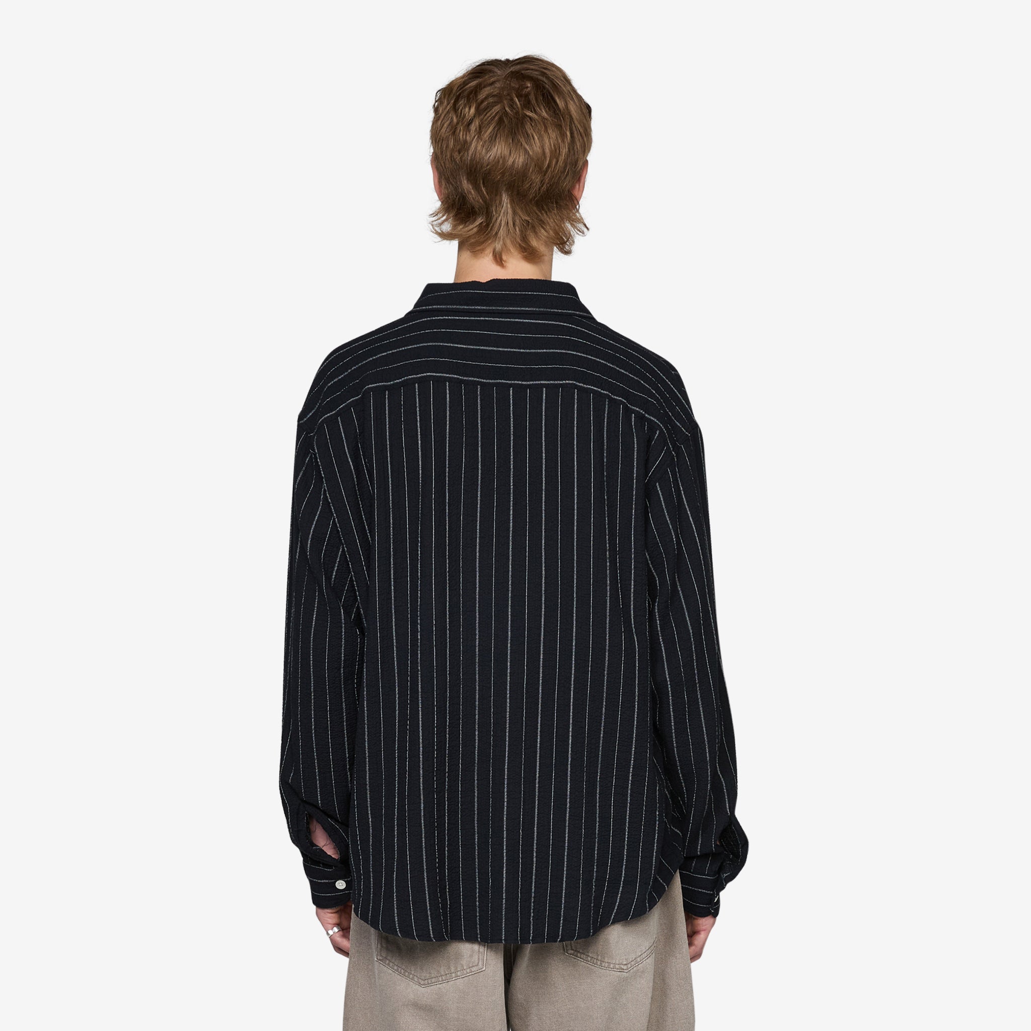 Vacation Shirt for Men - Black Textured Stripe Casual Button Down Shirt | Perfect for Beach Holidays, Summer Travel & Relaxing Getaways