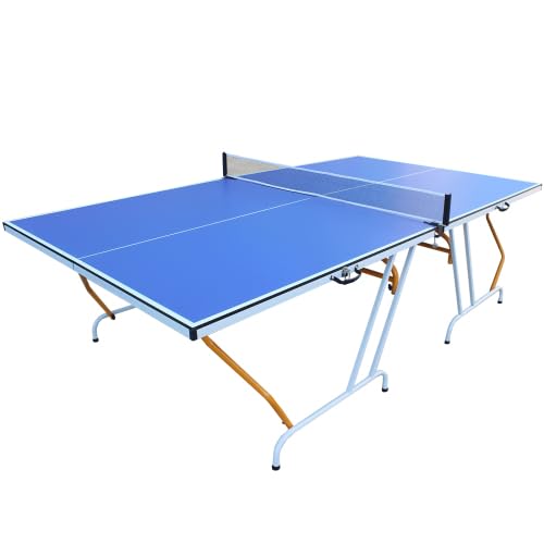 Premium Rakon 9×5 FT Foldable & Portable Ping Pong Table Set with 2 Paddles, 3 Balls & Net - Indoor/Outdoor Table Tennis for Home, Office, Backyard & Party Games (Blue)