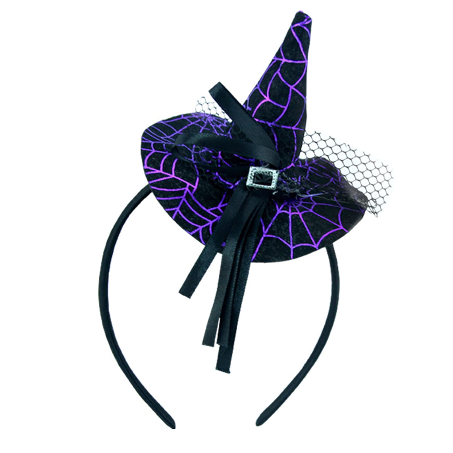 Halloween Witch Hat Headband with Spider Web Design - Purple Witch Headpiece for Cosplay & Halloween Party Accessories | Perfect for Costume Parties, Trick or Treat, and Spooky Events