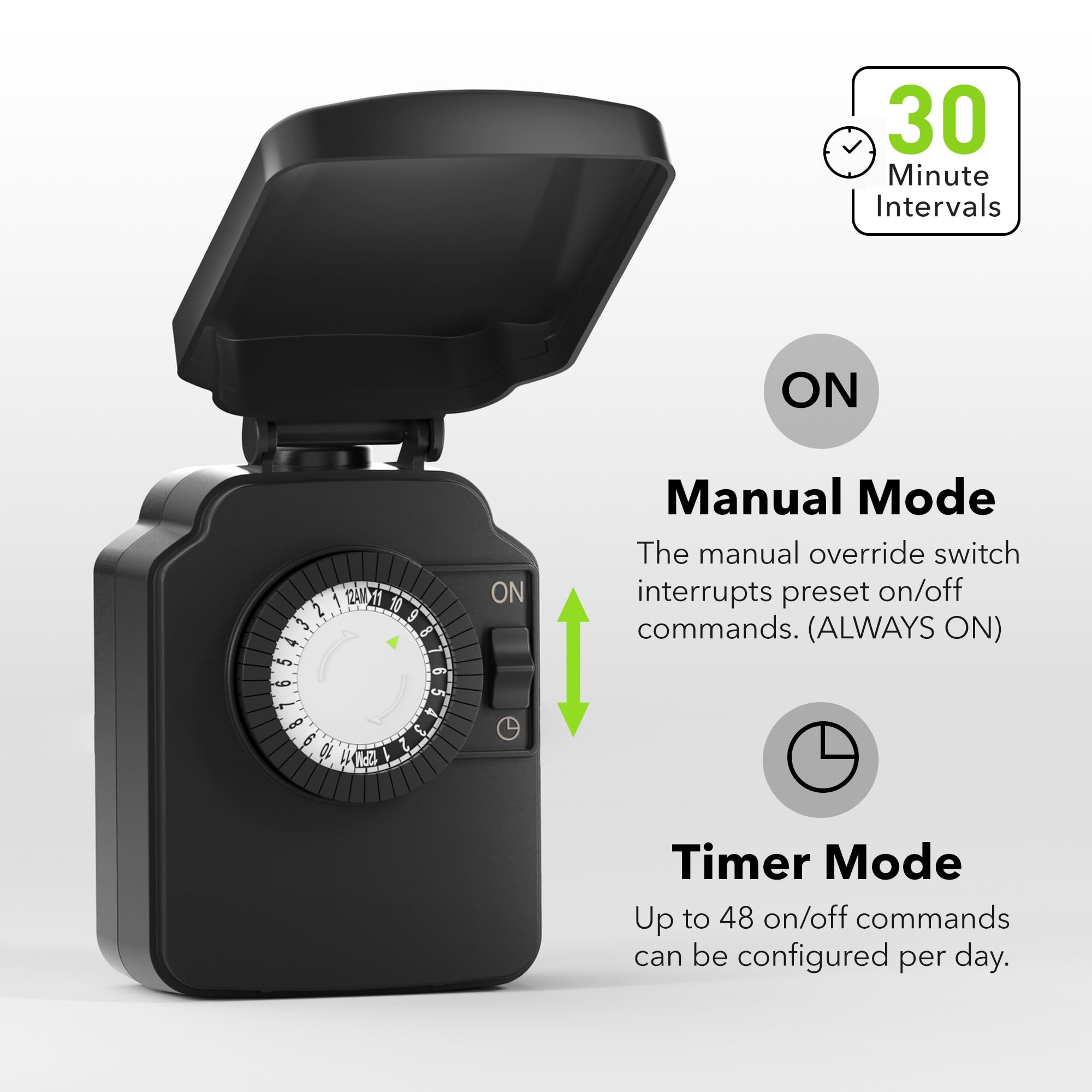 BN-LINK Heavy Duty 24-Hour Outdoor Light Timer - Waterproof Mechanical Timer with 15A 1/2HP Rating & Grounded Outlet for Home, Garden, and Landscape Lighting (Perfect for Holiday Lights, Pool Pumps & Outdoor Decorations)