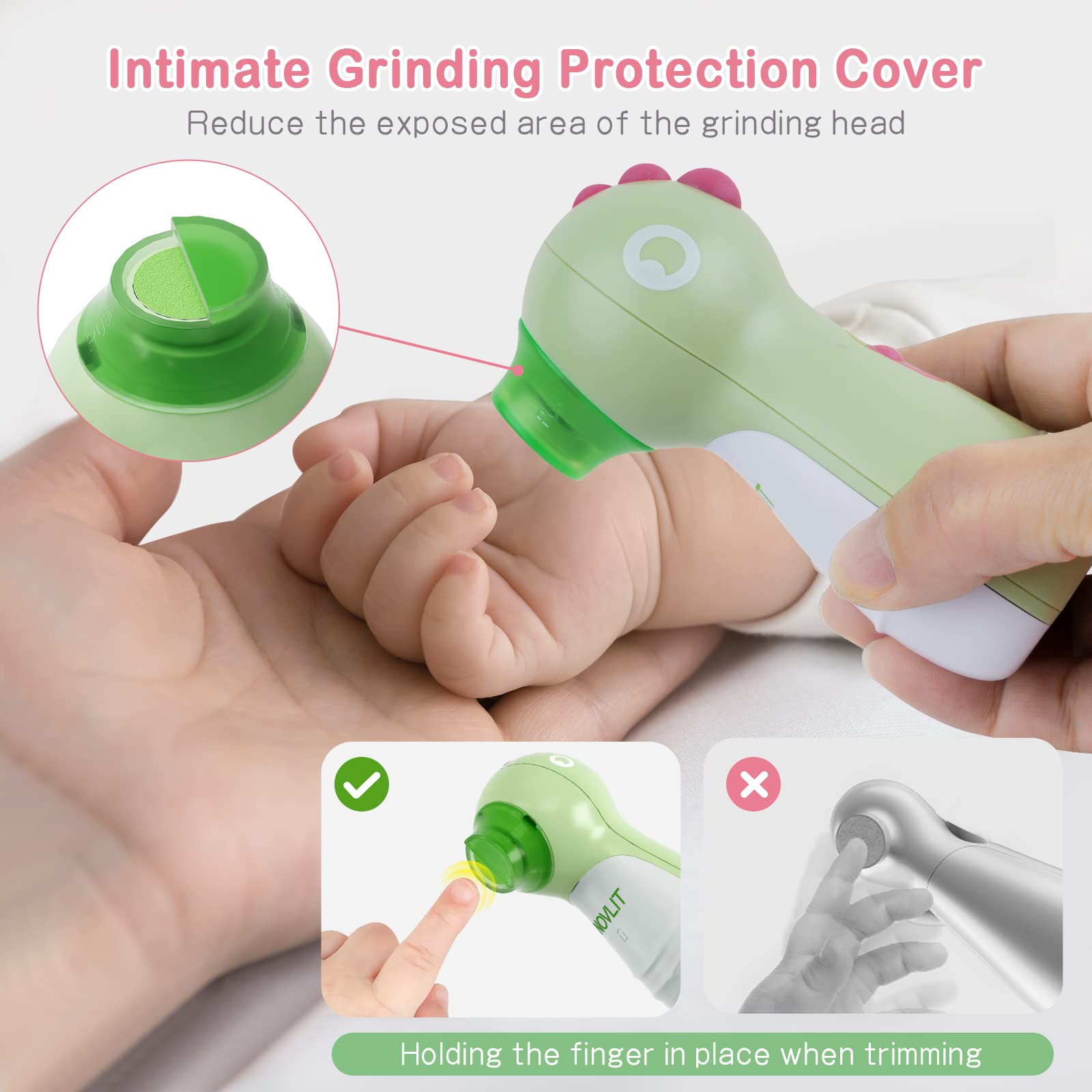 Electric Baby Nail Trimmer with LED Light & Grinding Cover - Safe Nail Clippers for Newborns, Infants, Toddlers & Adults - Toe & Fingernail Care Kit with 10 Grinding Heads - Perfect for Gentle At-Home Manicures & Pedicures