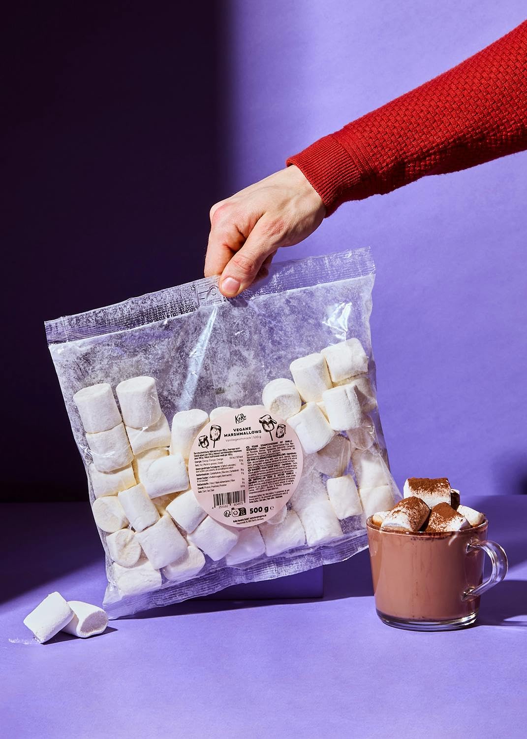 KoRo Vegan Marshmallows 500g - Extra Large Soft & Sweet Vanilla Flavored Marshmallows - Perfect for Hot Chocolate, Campfire S'mores & Baking Desserts