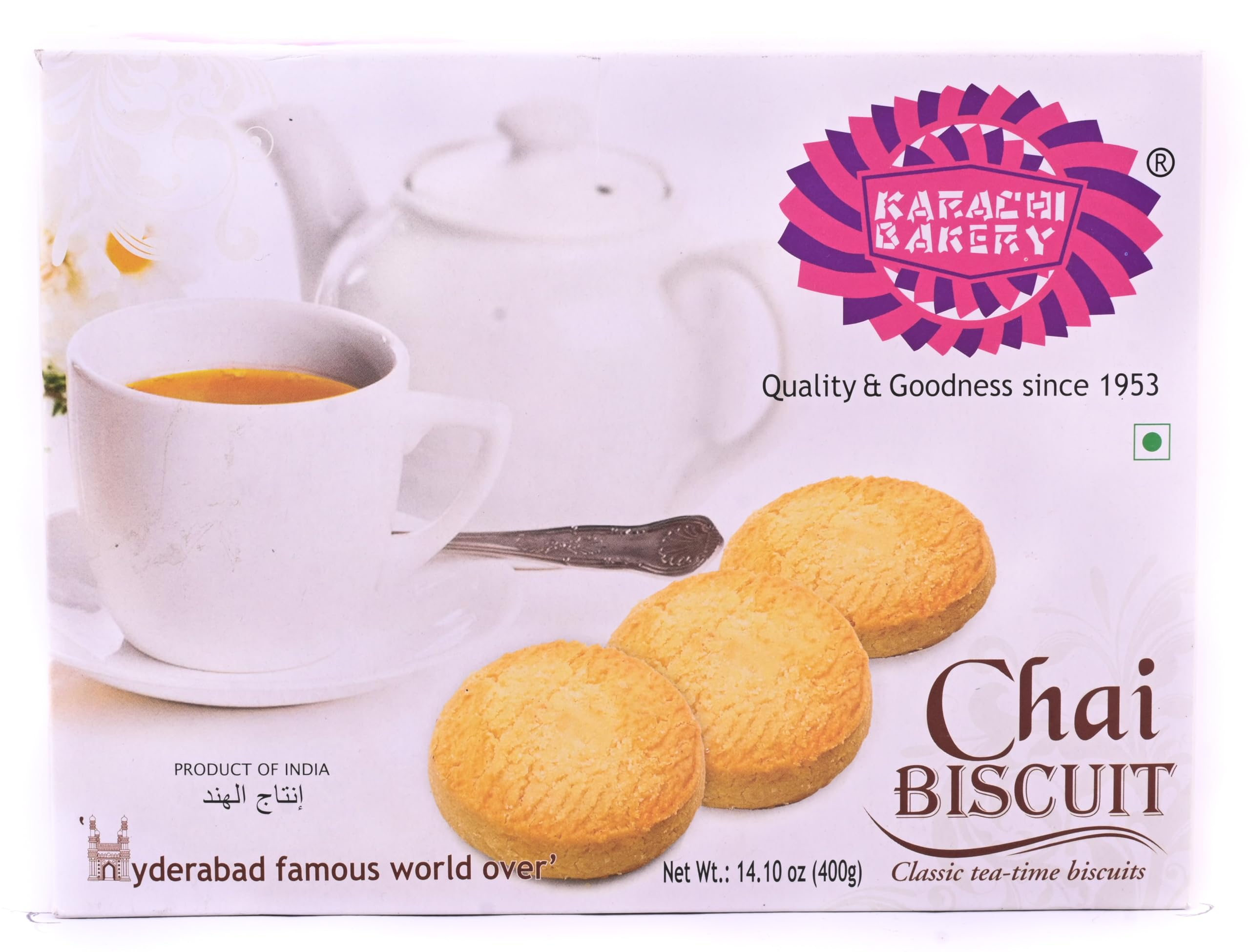 Karachi Bakery Premium Chai Tea Biscuits - 14.10 oz (400g) Indian Snack Cookies - Perfect for Tea Time, Diwali Gifts & Office Snacks