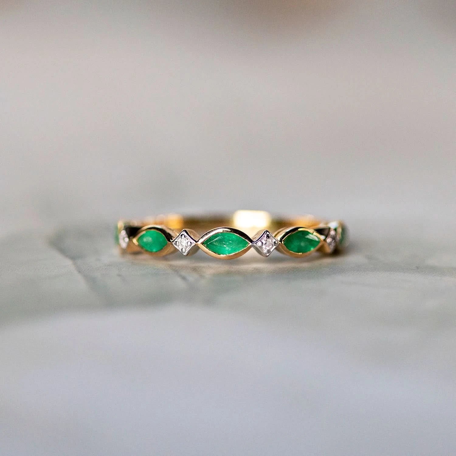 Emerald and Diamond Solid Gold Ring for Women - Elegant 14K Gold Jewelry for Engagement, Wedding & Special Occasions