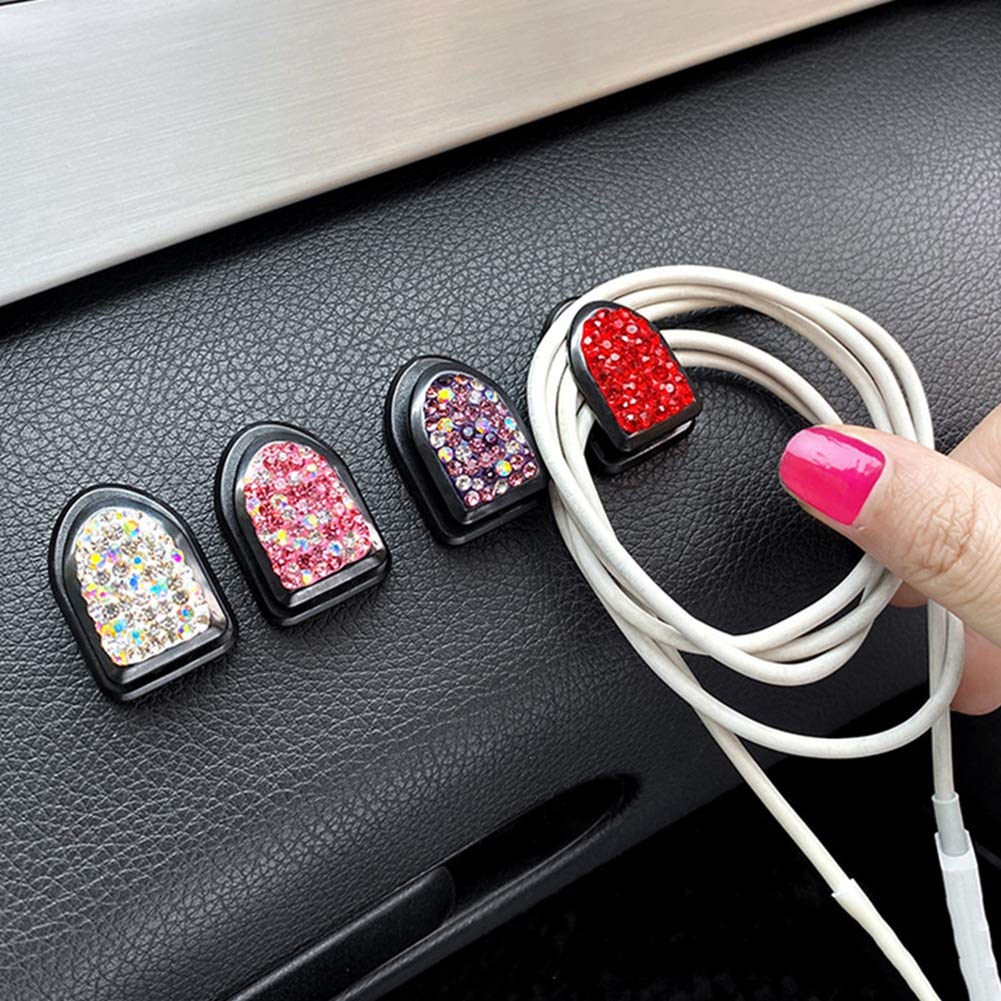 4 Pcs Bling Crystal Car Hooks - Mini Auto Backseat Hangers for Keys, Mask, Purse & Charging Cable - Glitter Car Storage Organizer for Women & Men - Perfect for Sedan, SUV, Truck Interior Accessories - Multi-Functional Dashboard Hooks for Everyday Essentials
