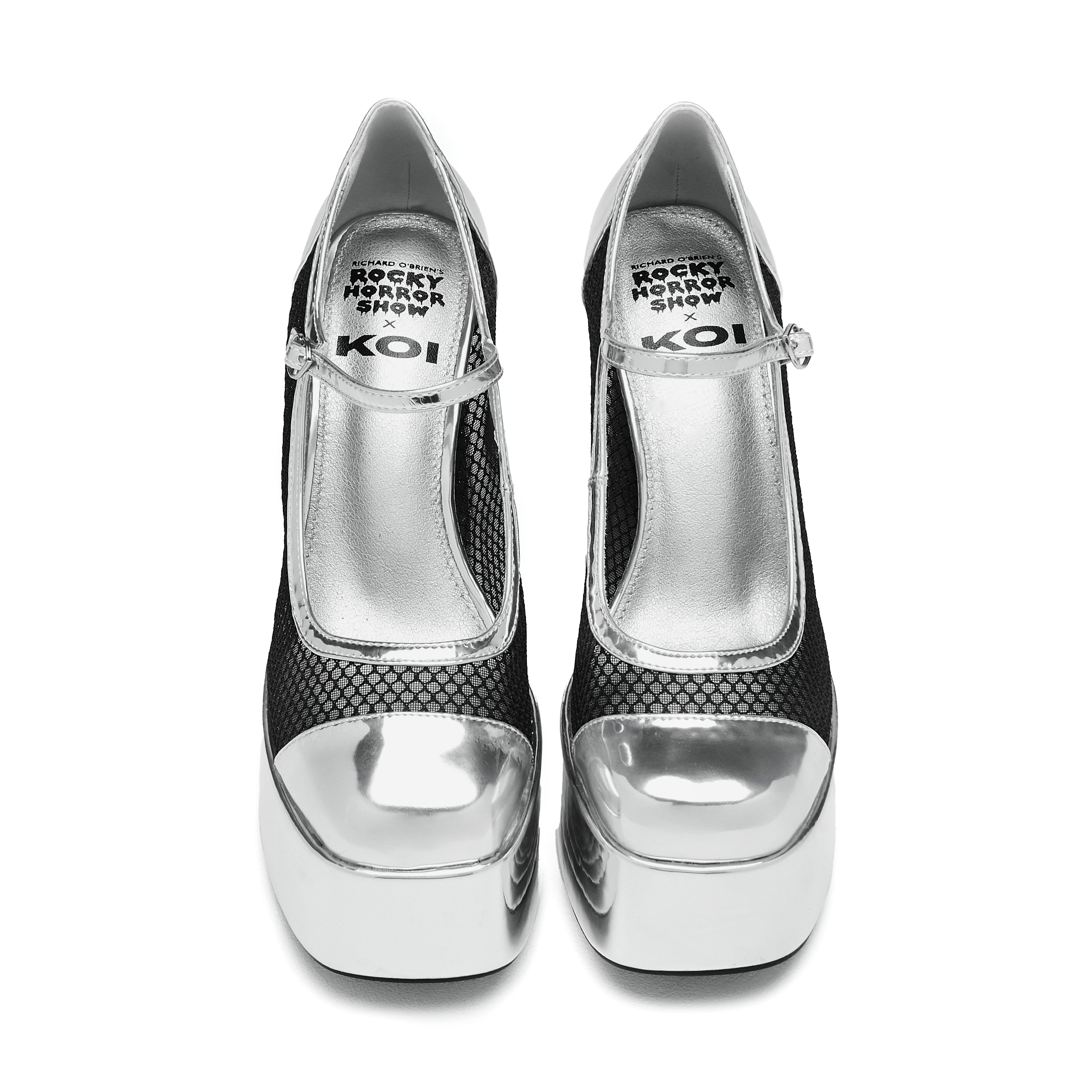 Regular Frankie Fan Fishnet Platform Heels in Silver - Stylish Women's High Heel Shoes for Parties, Nightlife & Fashion Outfits