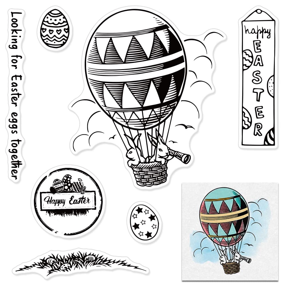 Easter Bunny Clear Stamps for Card Making - DIY Scrapbooking Craft Supplies with Easter Rabbits, Eggs & Balloon Designs - Perfect for Greeting Cards, Invitations, and Holiday Decorations