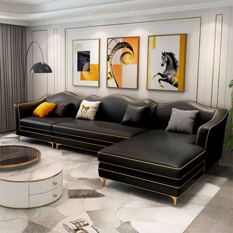 Modern Modular Leather Sofa for Living Room - Medieval Style Square Armrests - Perfect for Small Spaces, Apartments & Home Theater Seating