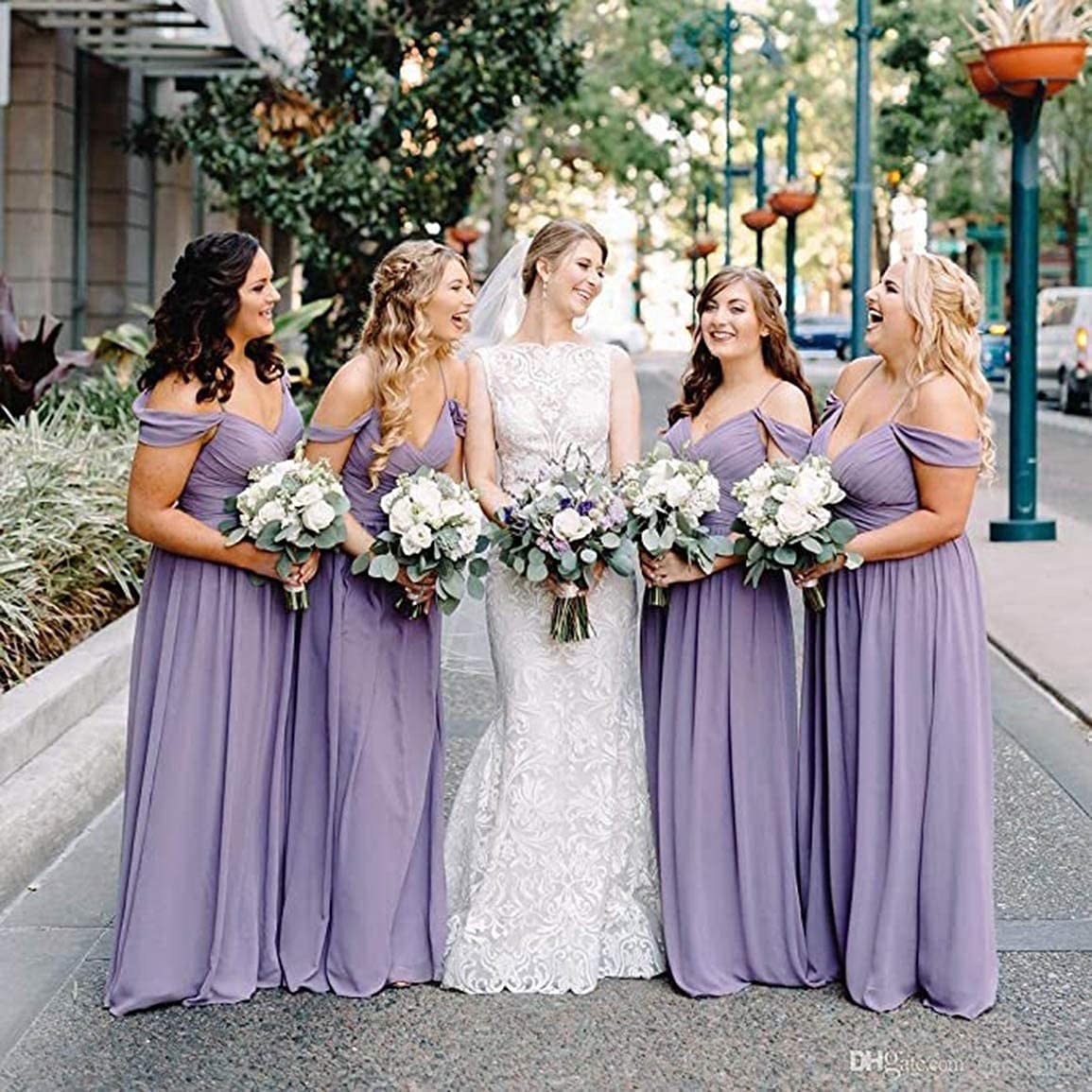 YUESUO Burgundy Long Chiffon Bridesmaid Dress with Cold Shoulder & Pleated Detail - Women's Formal Maxi Dress Size 10 | Perfect for Weddings, Parties & Special Occasions