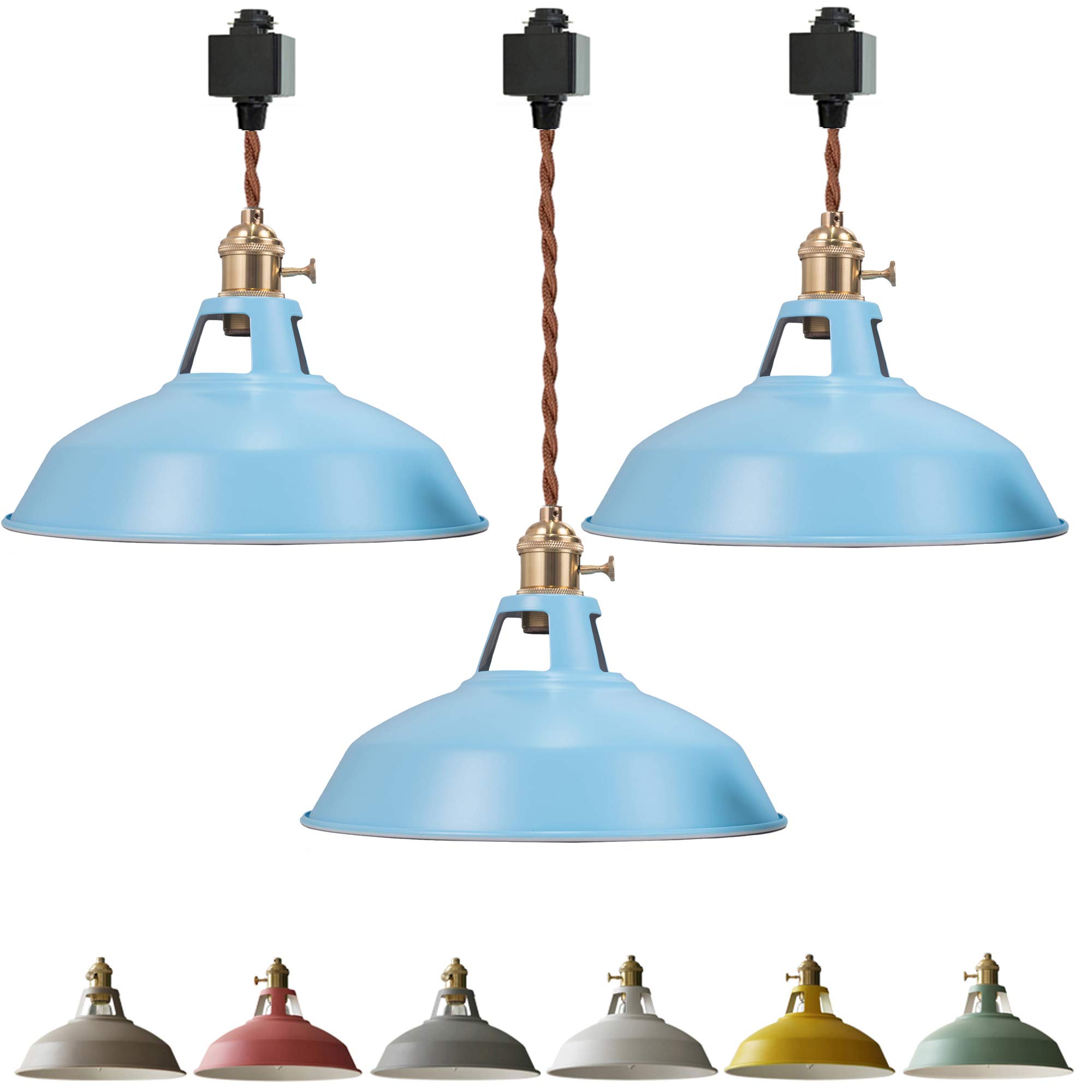 Dimmable H Track Pendant Lighting - Iron Art Sea Blue Industrial Style Ceiling Light for Loft, Office & Coffee Shop | Customizable 3-Light Track System | Perfect for Modern Workspaces & Commercial Decor