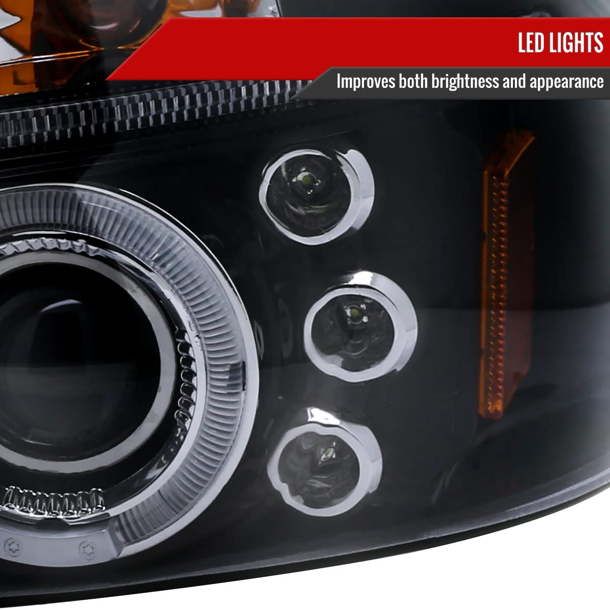 98-03 Glossy Black LED Halo Projector Headlights - Compatible with 1997-2003 Models - High Visibility for Night Driving & Off-Road Adventures