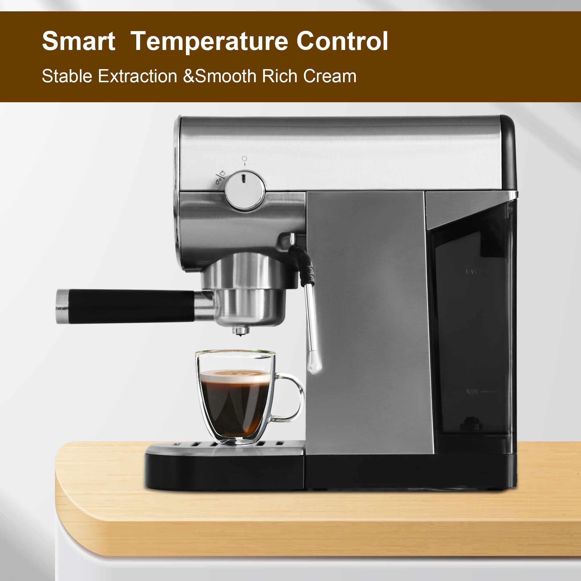 20 Bar Professional Espresso Machine for Home with Milk Frother Wand - Digital Touch Screen Coffee Maker, 30oz Removable Water Tank - Automatic Espresso & Cappuccino Maker for Latte, Americano - Perfect for Kitchen, Office, Coffee Shop & Gifts