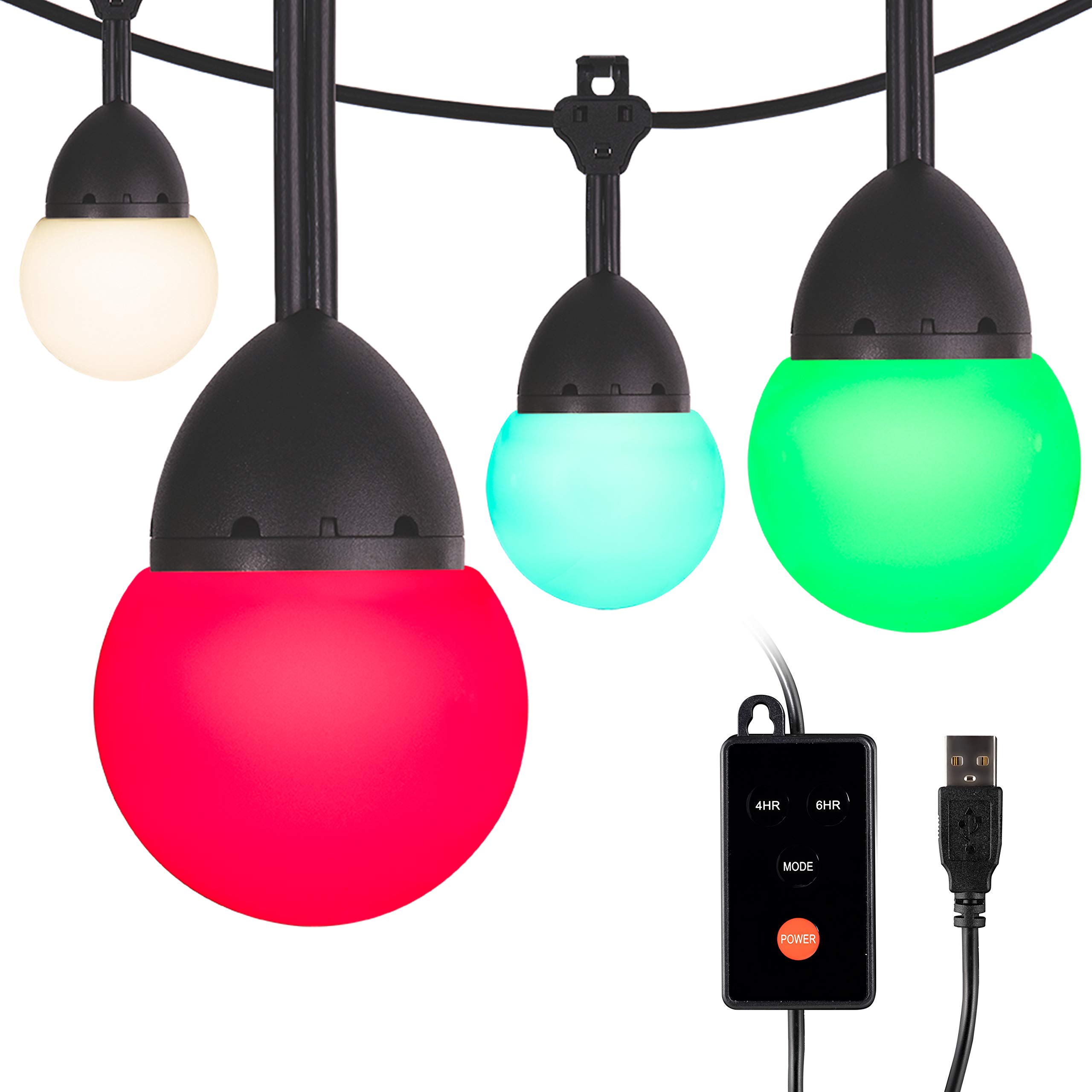 ENBRIGHTEN 12ft USB-Powered LED Cafe String Lights - Indoor/Outdoor Solar Panel Round Bulb for Camping, Tailgate, Dorm Room | Weather Resistant & Portable | Perfect for Patio, Garden, Wedding & Party Decor
