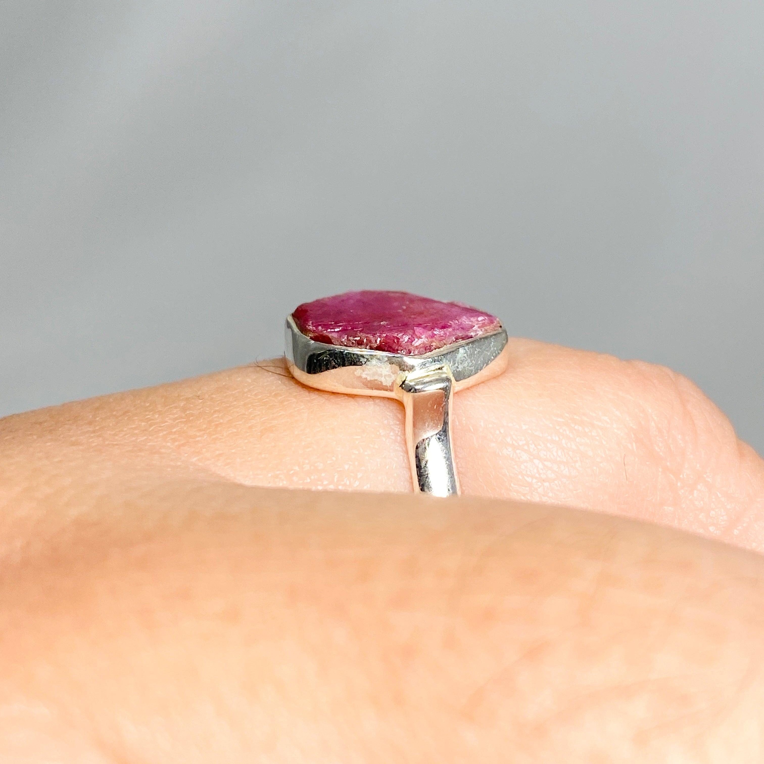 Natural Raw Ruby Hexagonal Fine Band Ring for Women - Elegant Minimalist Jewelry for Everyday Wear, Engagement, or Gift Giving